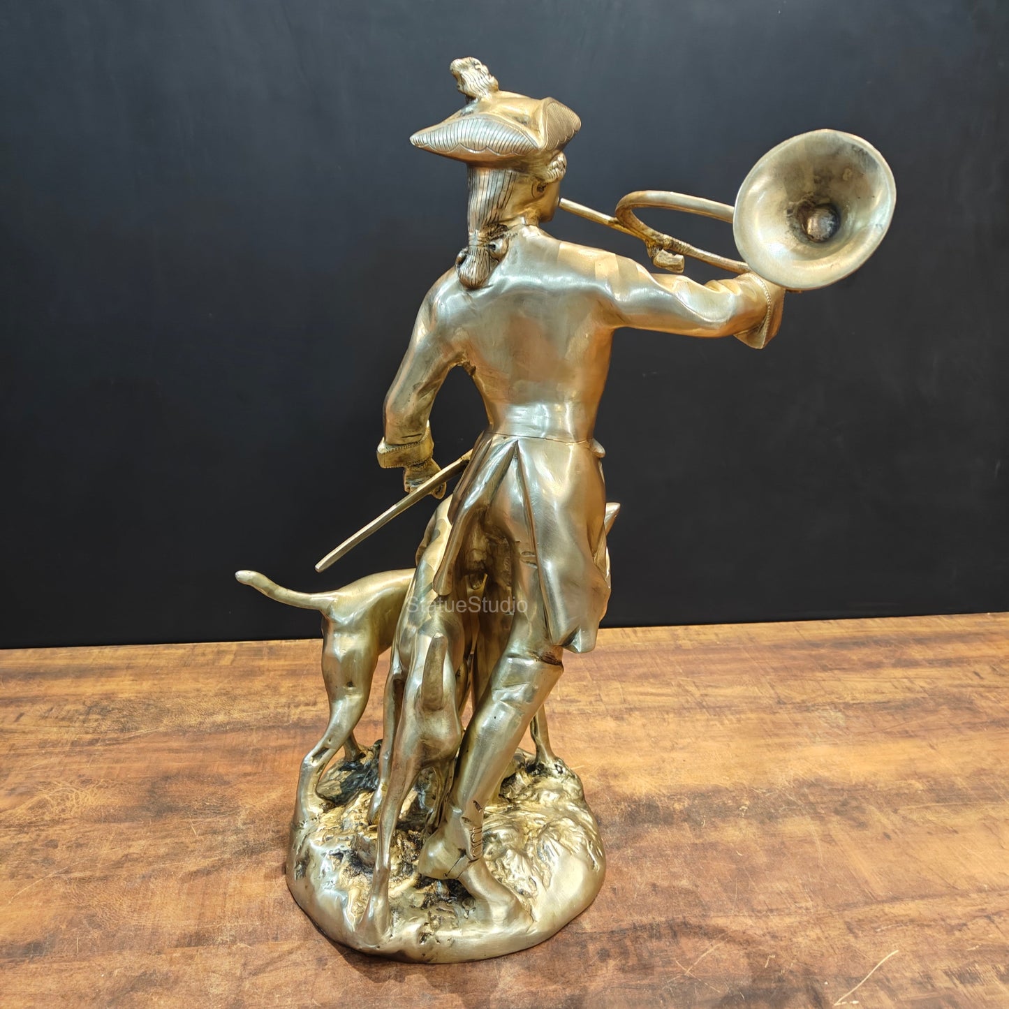 Brass French Huntsman Statue With Hounds 27 Inches