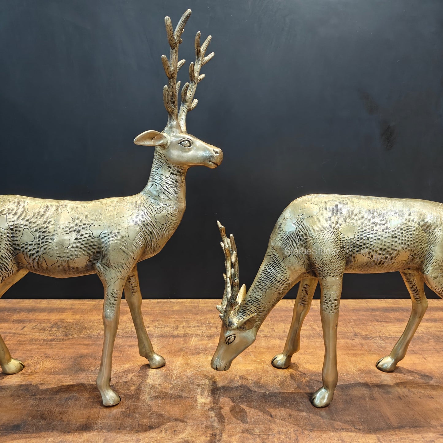 Brass Deer Pair Decorative Showpiece Sculptures 27 Inches