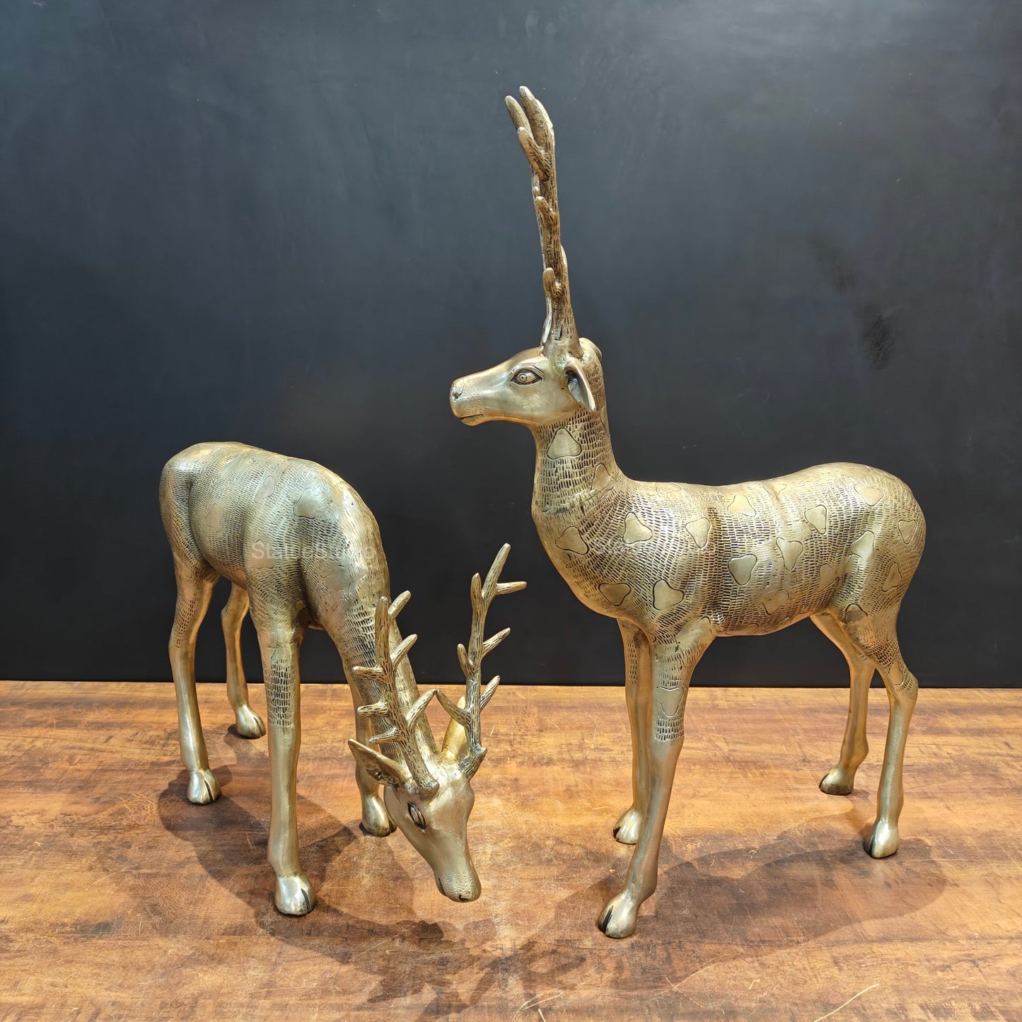 Brass Deer Pair Decorative Showpiece Sculptures 27 Inches