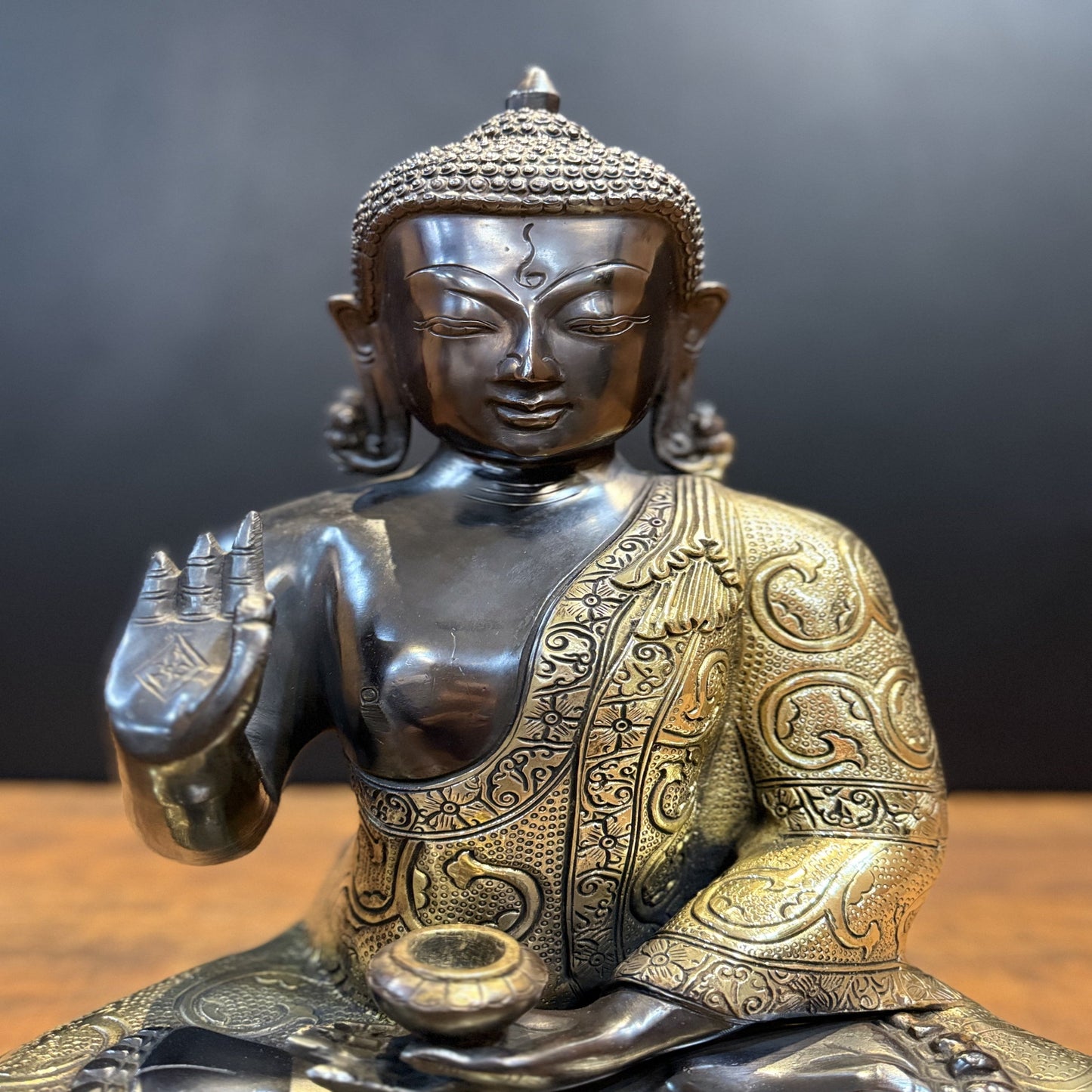 Brass Blessing Buddha Idol Antique Finish 17 Inches