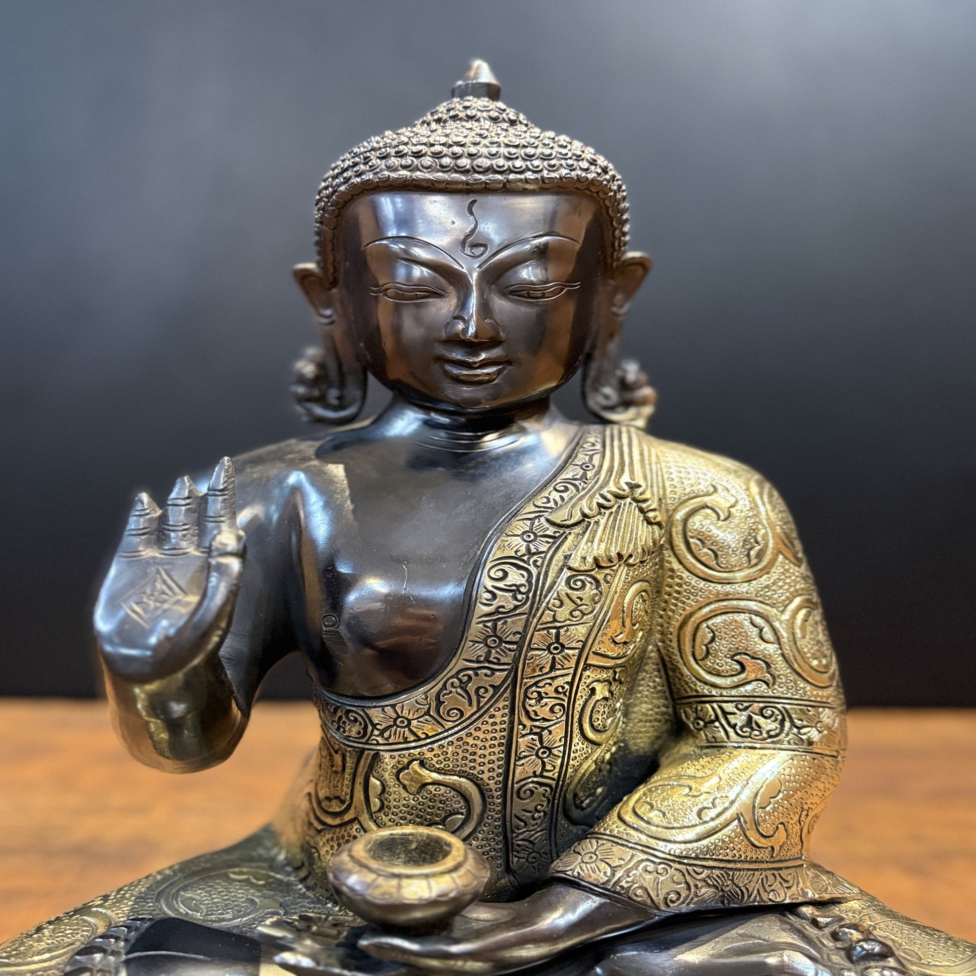 Brass Blessing Buddha Idol Antique Finish 17 Inches - Image 3