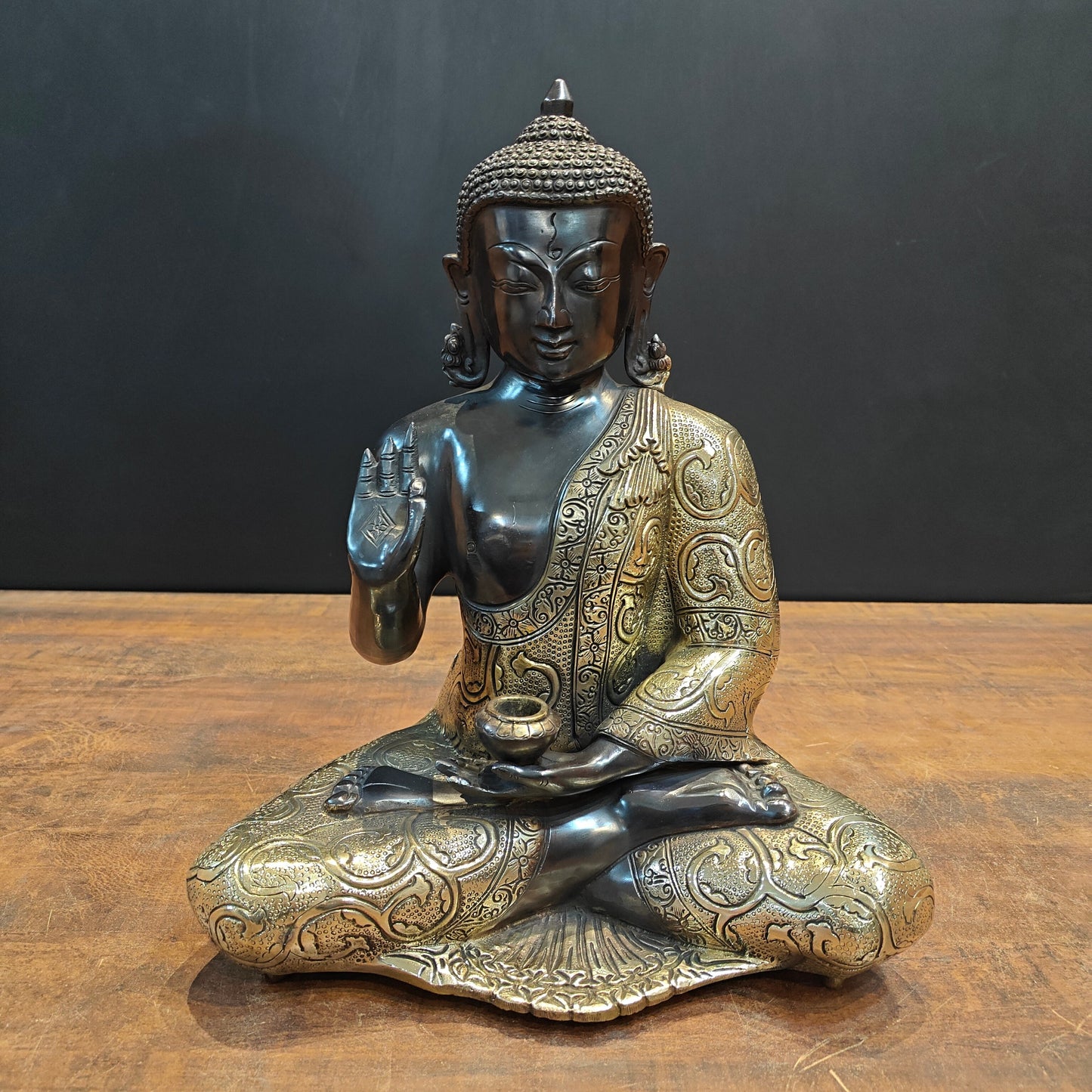 Brass Blessing Buddha Idol Antique Finish 17 Inches