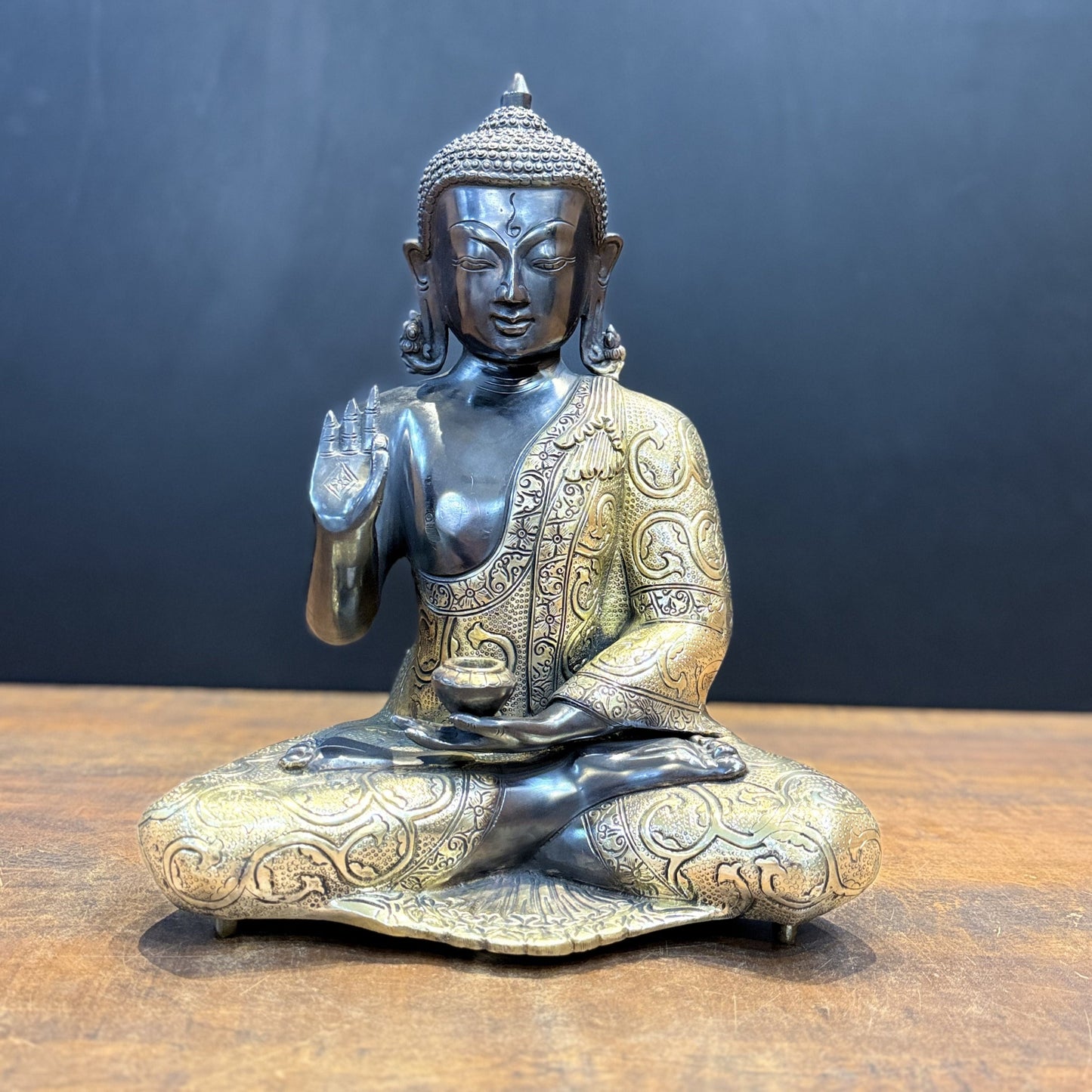 Brass Blessing Buddha Idol Antique Finish 17 Inches