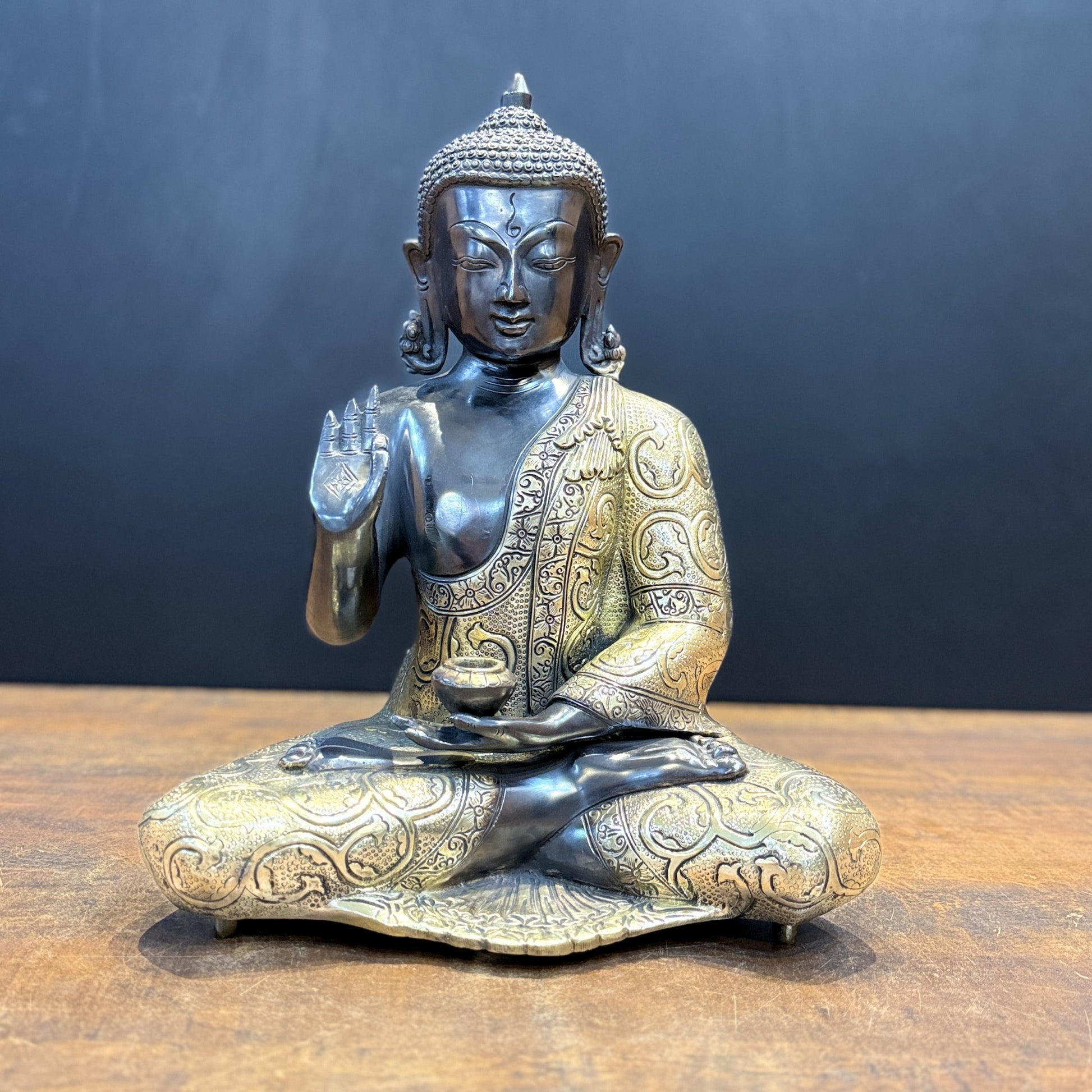 Brass Blessing Buddha Idol Antique Finish 17 Inches - Image 8