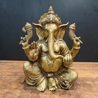 Brass Large Ganesha Statue Antique Finish 21 Inches by vendor-unknown - Hindu Gods (View 3)