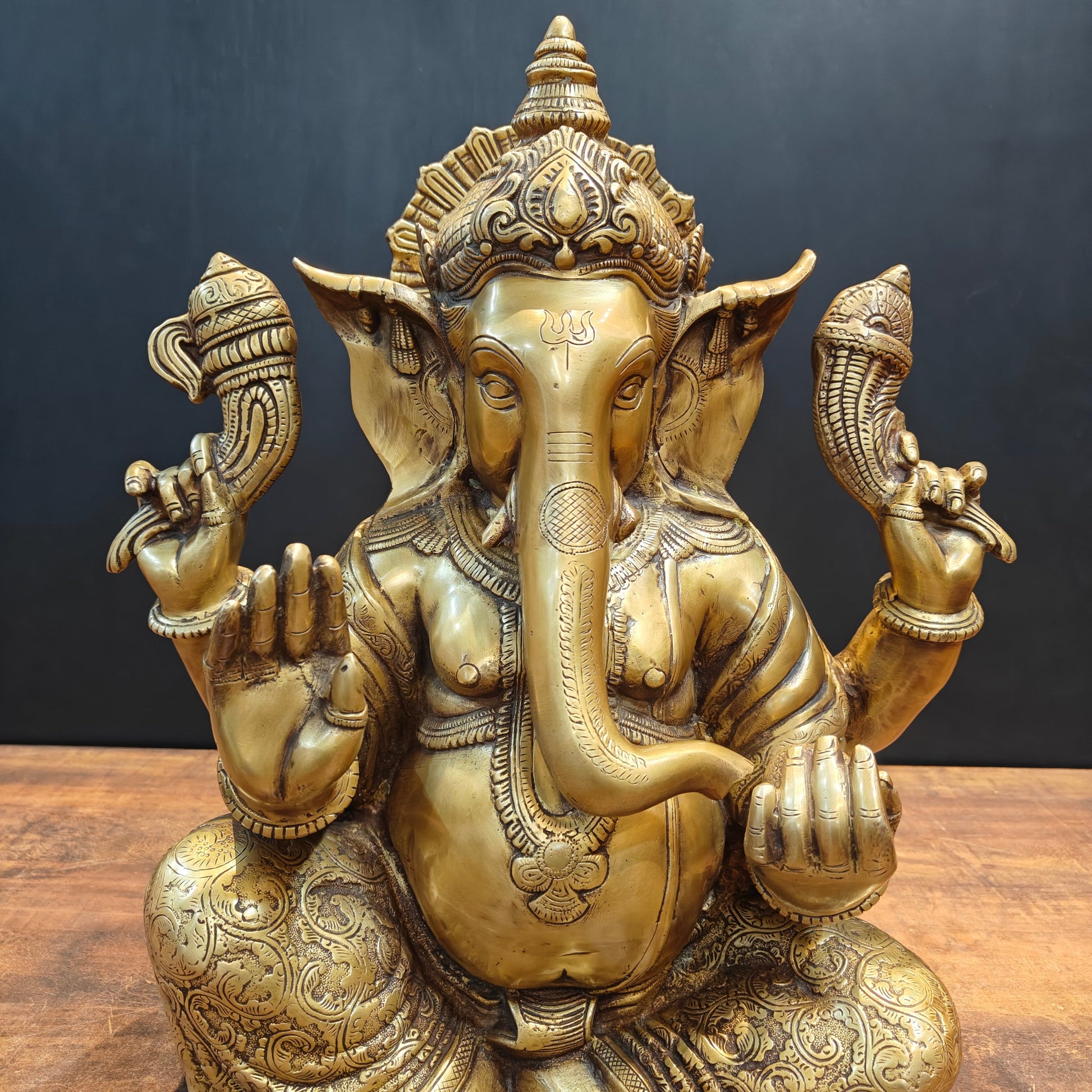 Brass Large Ganesha Statue Antique Finish 21 Inches - Image 6