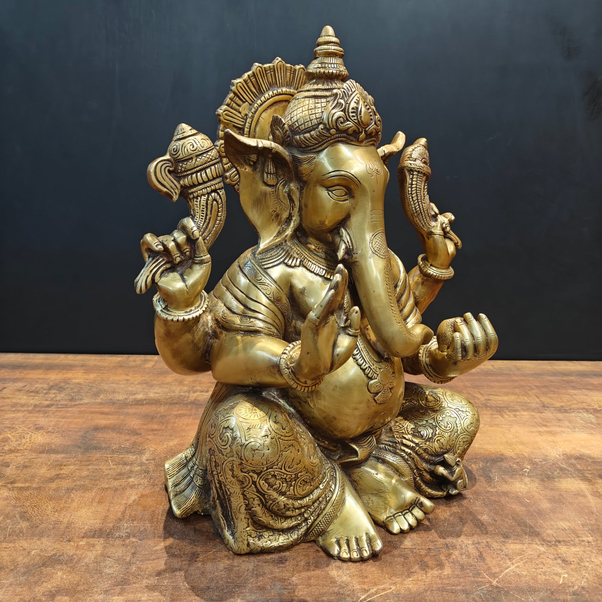 Brass Large Ganesha Statue Antique Finish 21 Inches - Image 4