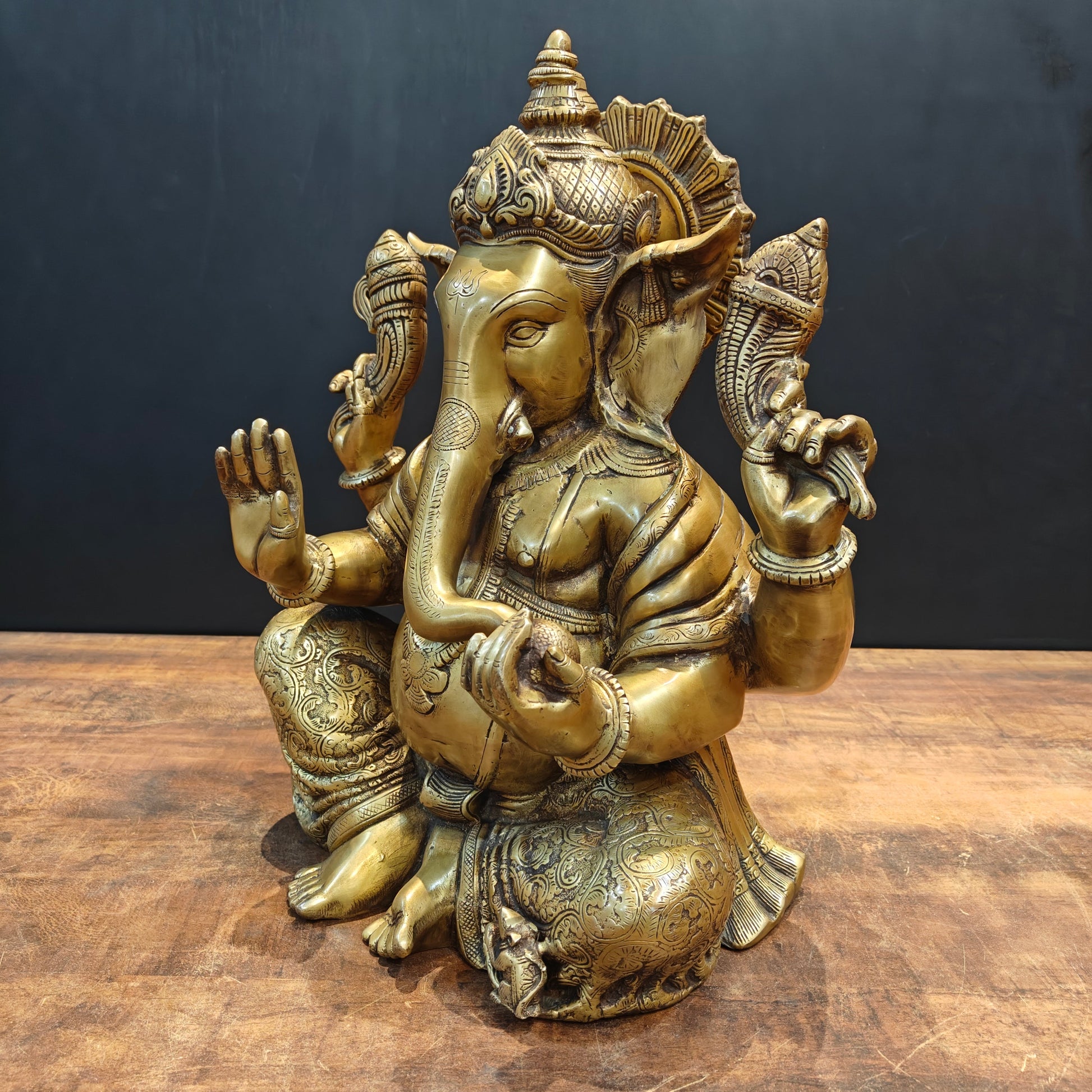 Brass Large Ganesha Statue Antique Finish 21 Inches - Image 5