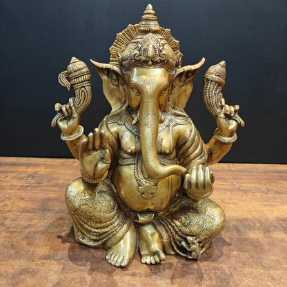 Brass Large Ganesha Statue Antique Finish 21 Inches by vendor-unknown - Hindu Gods (View 7)