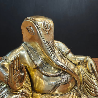 Brass Modern Ganesha Statue in Resting Posture 13 Inch by vendor-unknown - Hindu Gods (View 2)