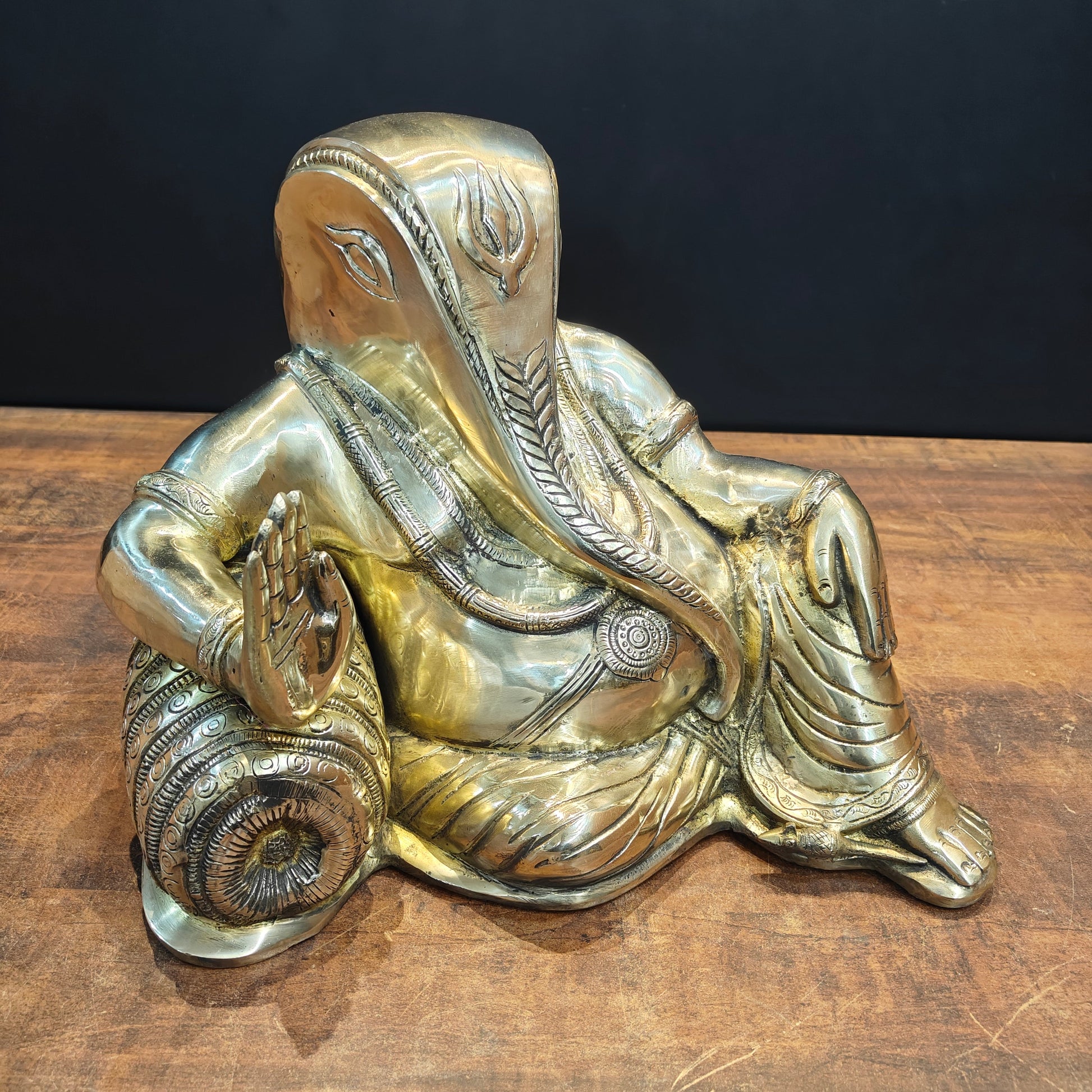 Brass Modern Ganesha Statue in Resting Posture 13 Inch - Image 3