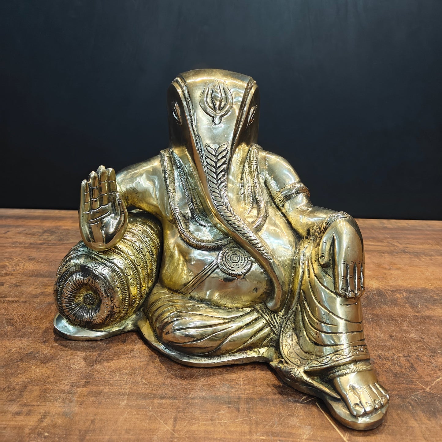 Brass Modern Ganesha Statue in Resting Posture 13 Inch