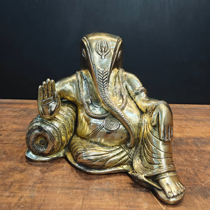 Brass Modern Ganesha Statue in Resting Posture 13 Inch by vendor-unknown - Hindu Gods (View 4)