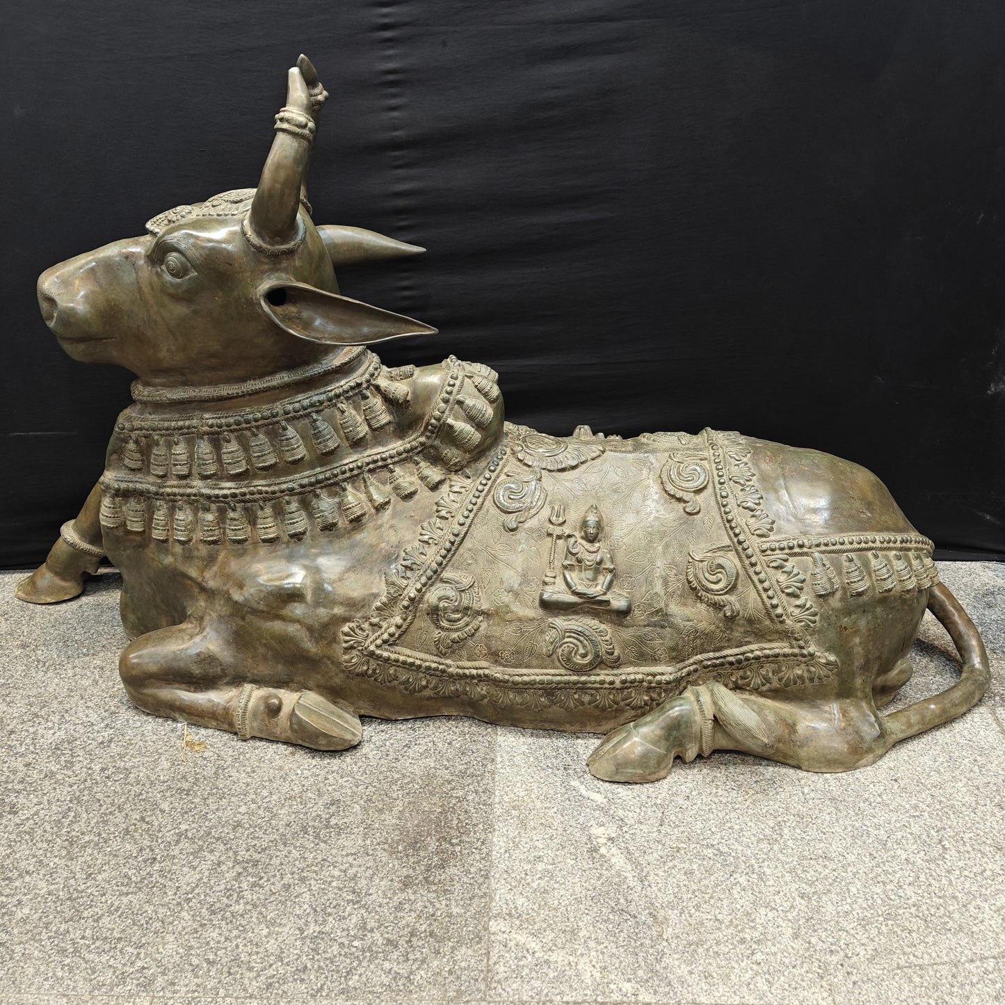 Brass Large Nandi Idol Antique Patina Finish 83 inches
