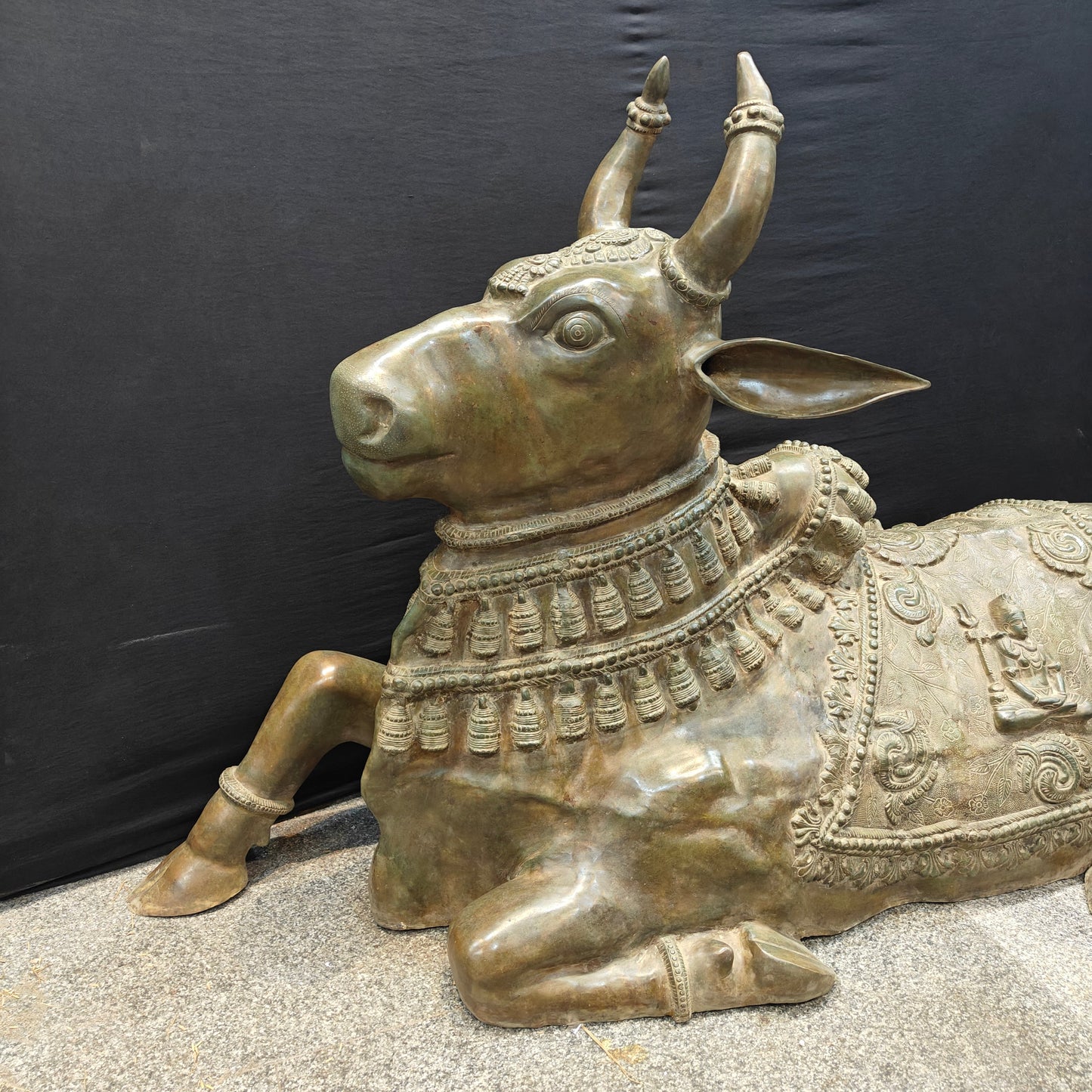Brass Large Nandi Idol Antique Patina Finish 83 inches