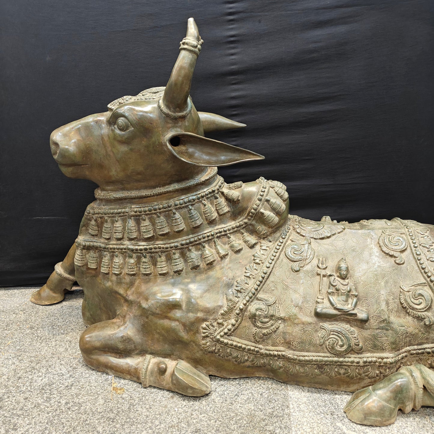 Brass Large Nandi Idol Antique Patina Finish 83 inches