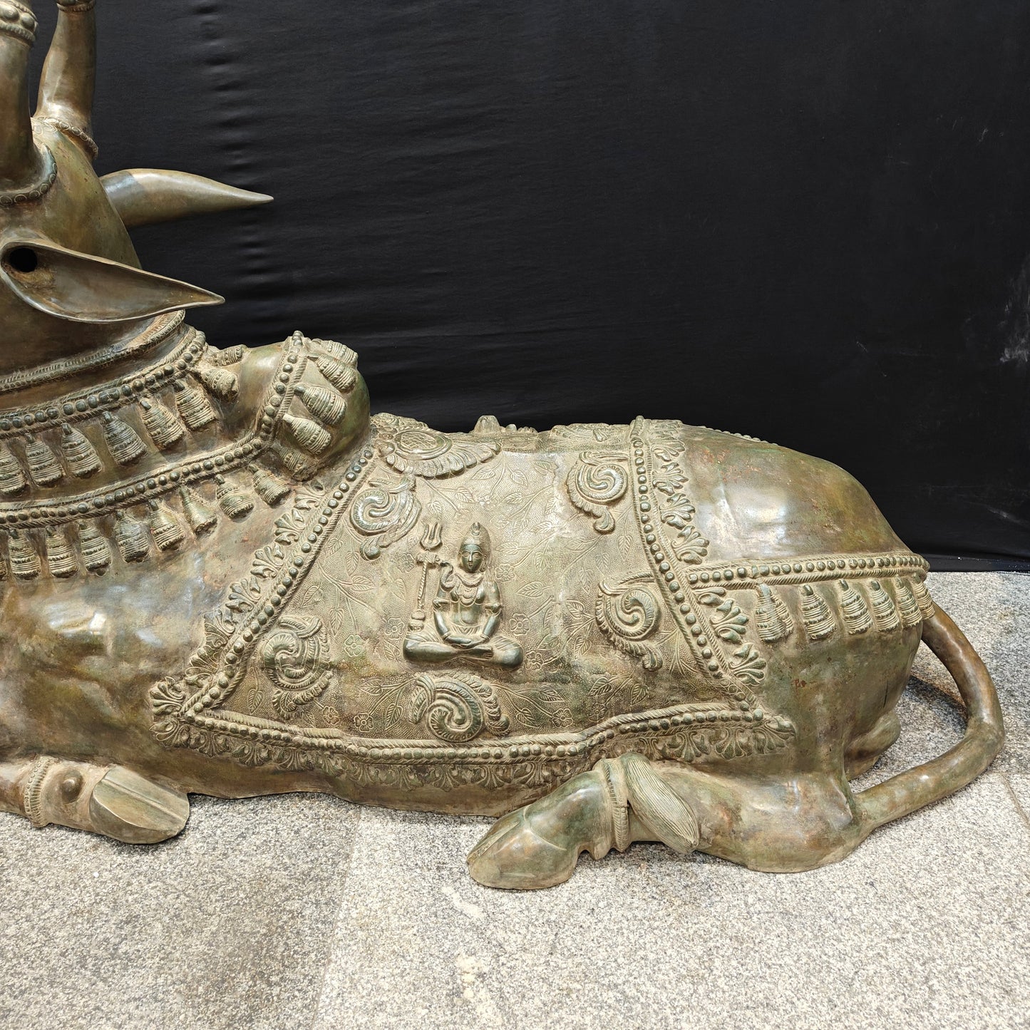 Brass Large Nandi Idol Antique Patina Finish 83 inches