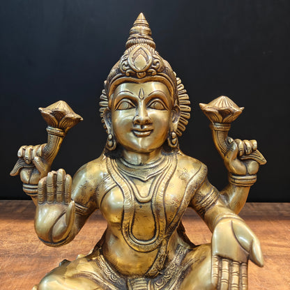 Brass Goddess Lakshmi Idol Sitting On Lotus Base 14 Inch by vendor-unknown - Hindu Gods (View 2)