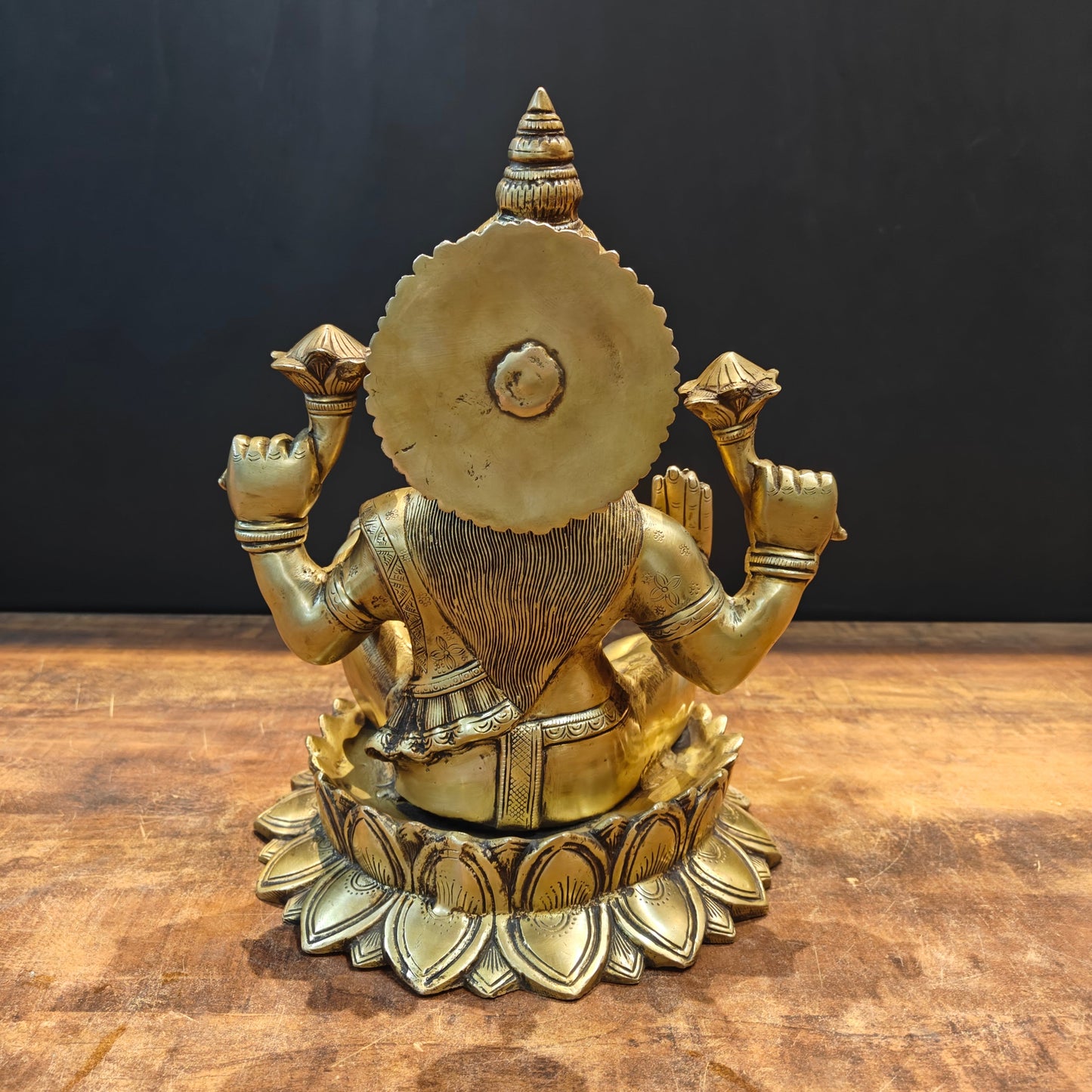 Brass Goddess Lakshmi Idol Sitting On Lotus Base 14 Inch