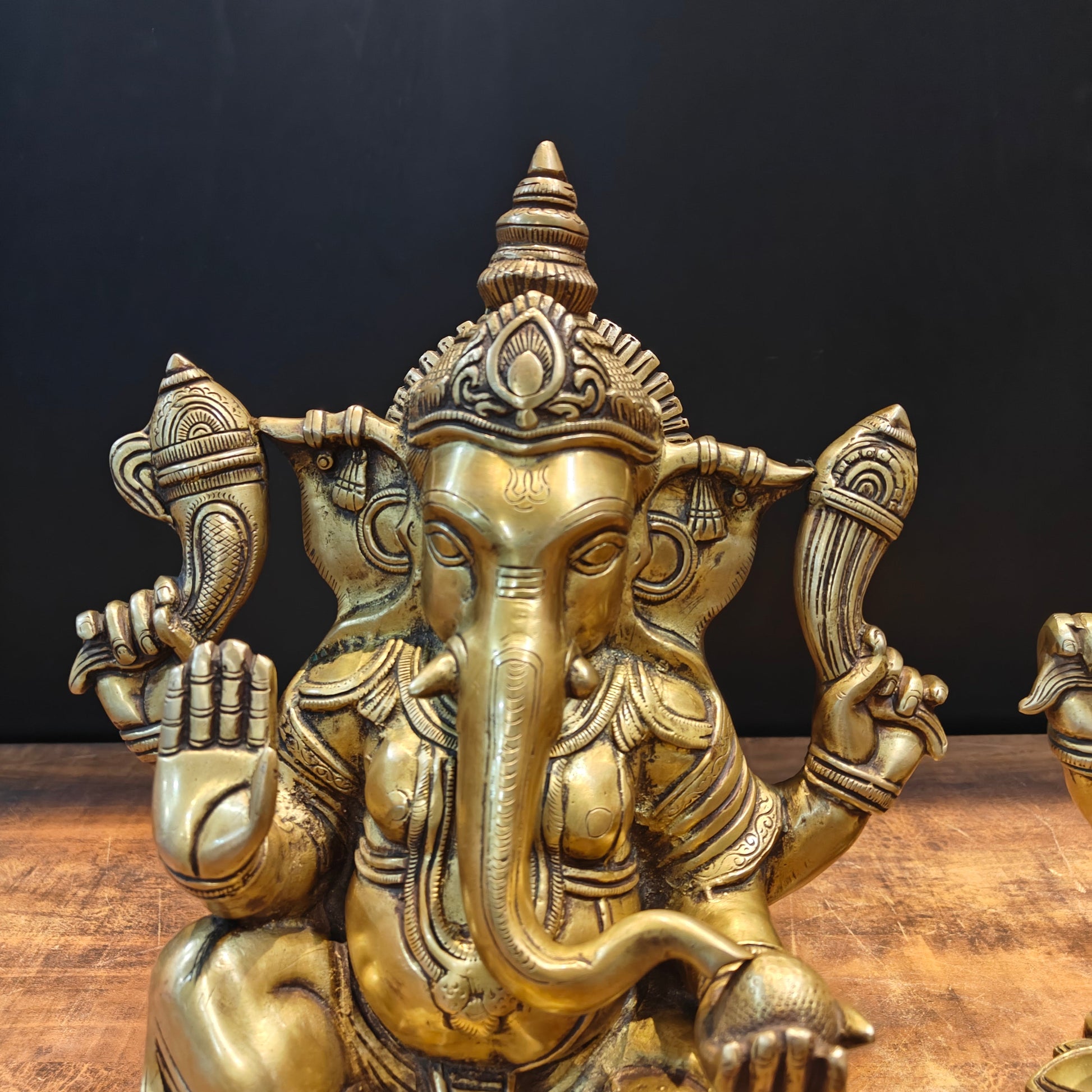 Brass Ganesha Lakshmi Idol Sitting On Lotus Base 14 Inch - Image 4