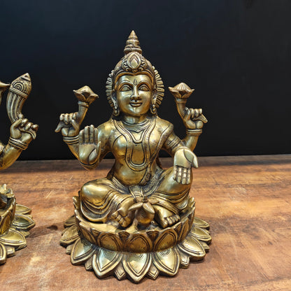Brass Ganesha Lakshmi Idol Sitting On Lotus Base 14 Inch by vendor-unknown - Hindu Gods (View 7)