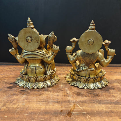 Brass Ganesha Lakshmi Idol Sitting On Lotus Base 14 Inch by vendor-unknown - Hindu Gods (View 8)