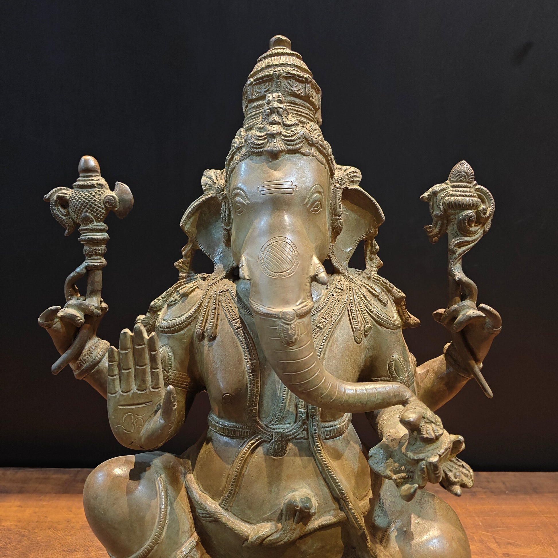 Vintage Brass Lord Ganesha Statue with Green Patina Finish 23 Inch - Image 2
