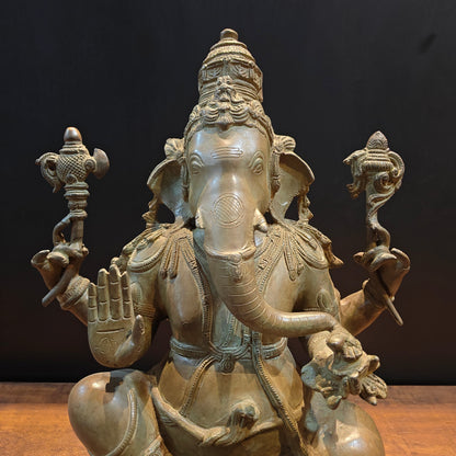Vintage Brass Lord Ganesha Statue with Green Patina Finish 23 Inch by vendor-unknown - Hindu Gods (View 2)