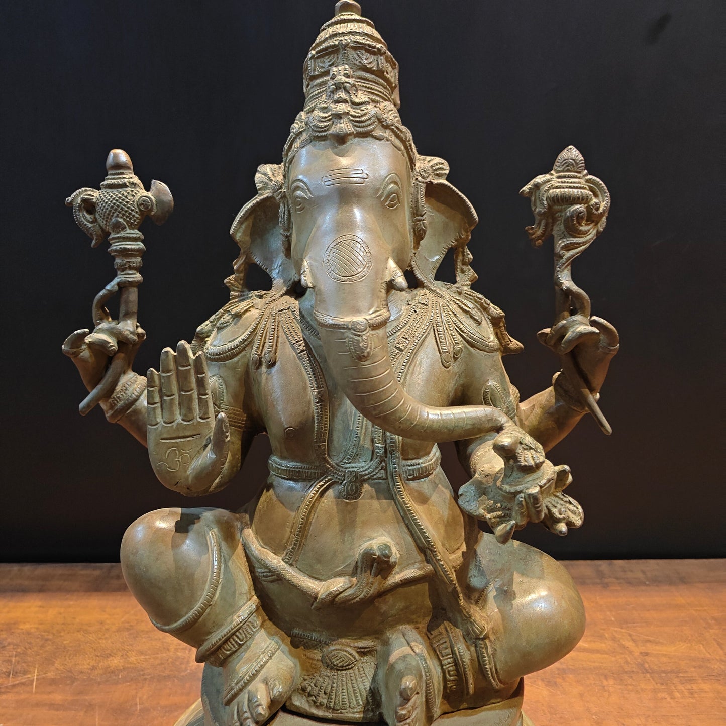 Vintage Brass Lord Ganesha Statue with Green Patina Finish 23 Inch