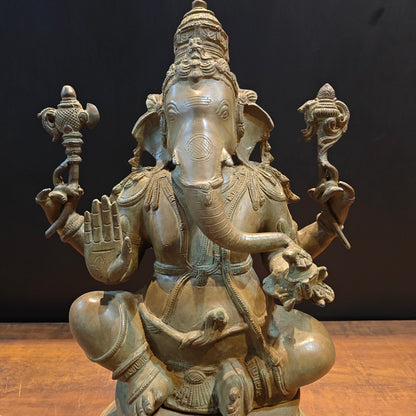 Vintage Brass Lord Ganesha Statue with Green Patina Finish 23 Inch by vendor-unknown - Hindu Gods (View 4)