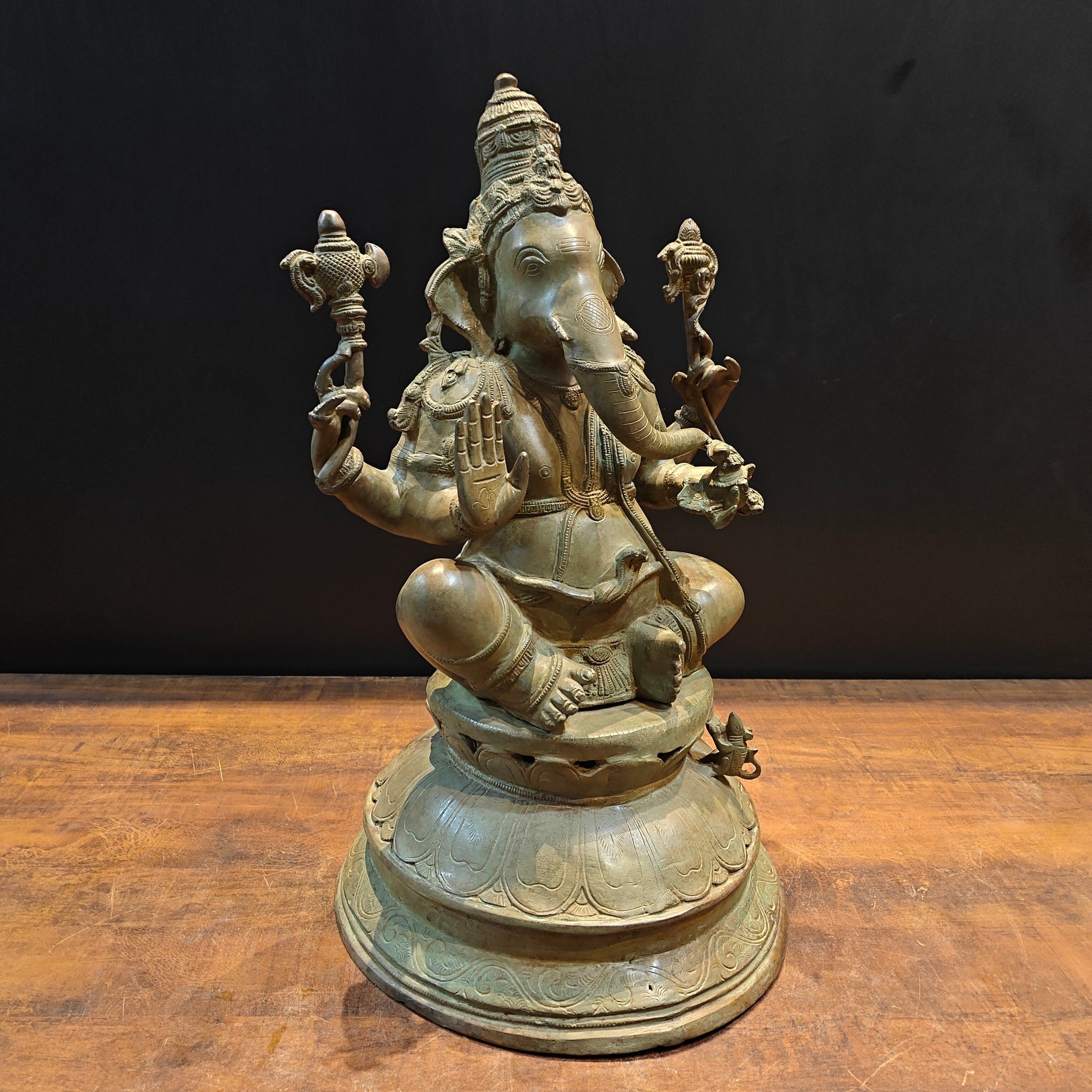 Vintage Brass Lord Ganesha Statue with Green Patina Finish 23 Inch - Image 5