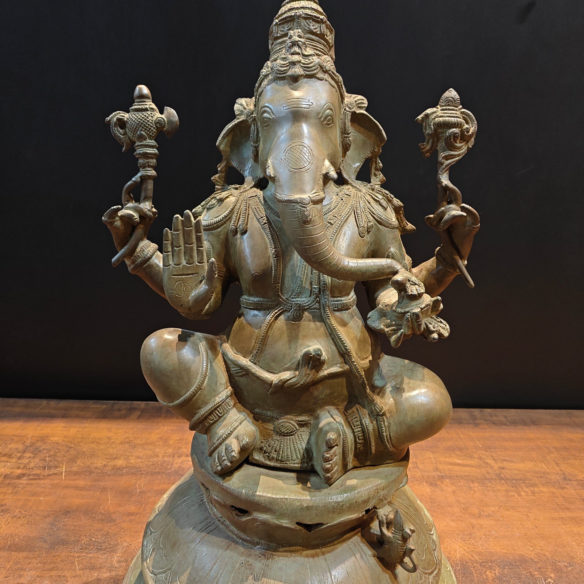 Vintage Brass Lord Ganesha Statue with Green Patina Finish 23 Inch - Image 7