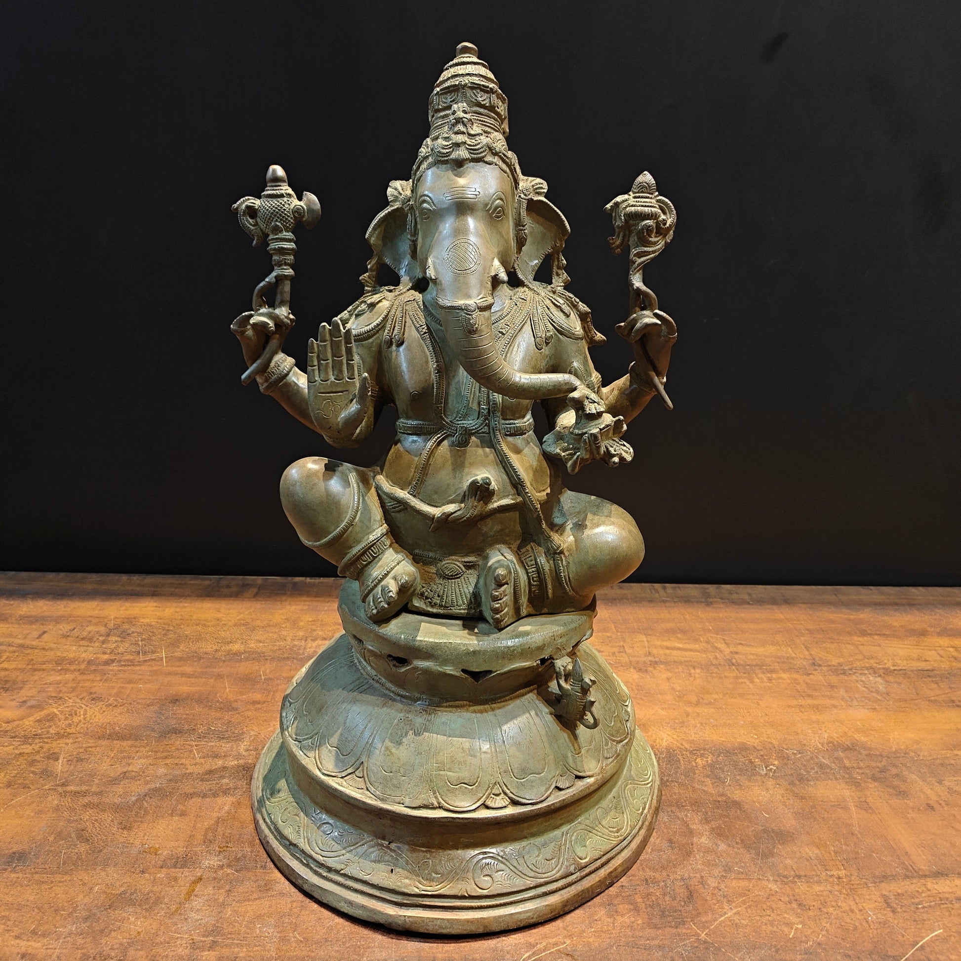 Vintage Brass Lord Ganesha Statue with Green Patina Finish 23 Inch - Image 8