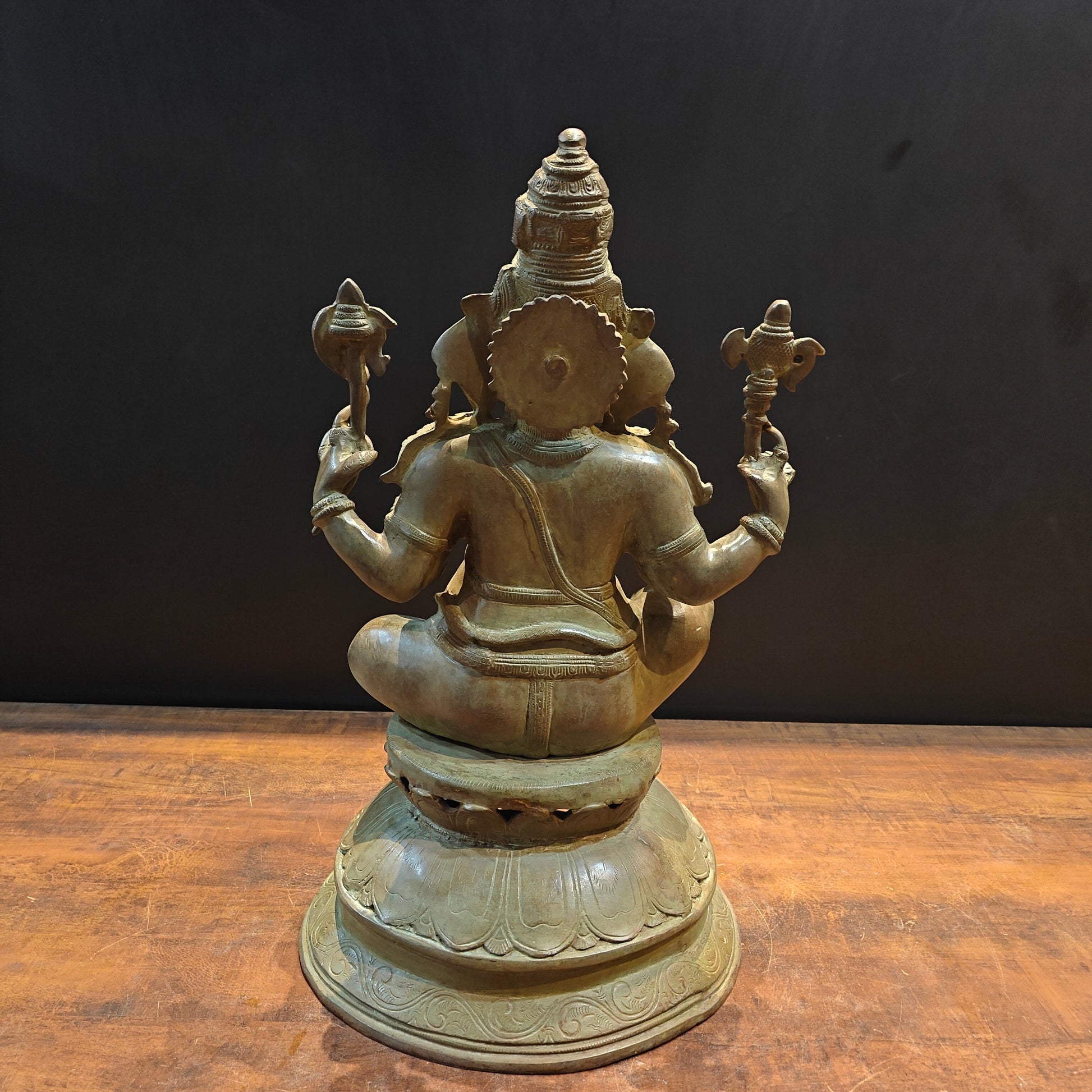 Vintage Brass Lord Ganesha Statue with Green Patina Finish 23 Inch - Image 10