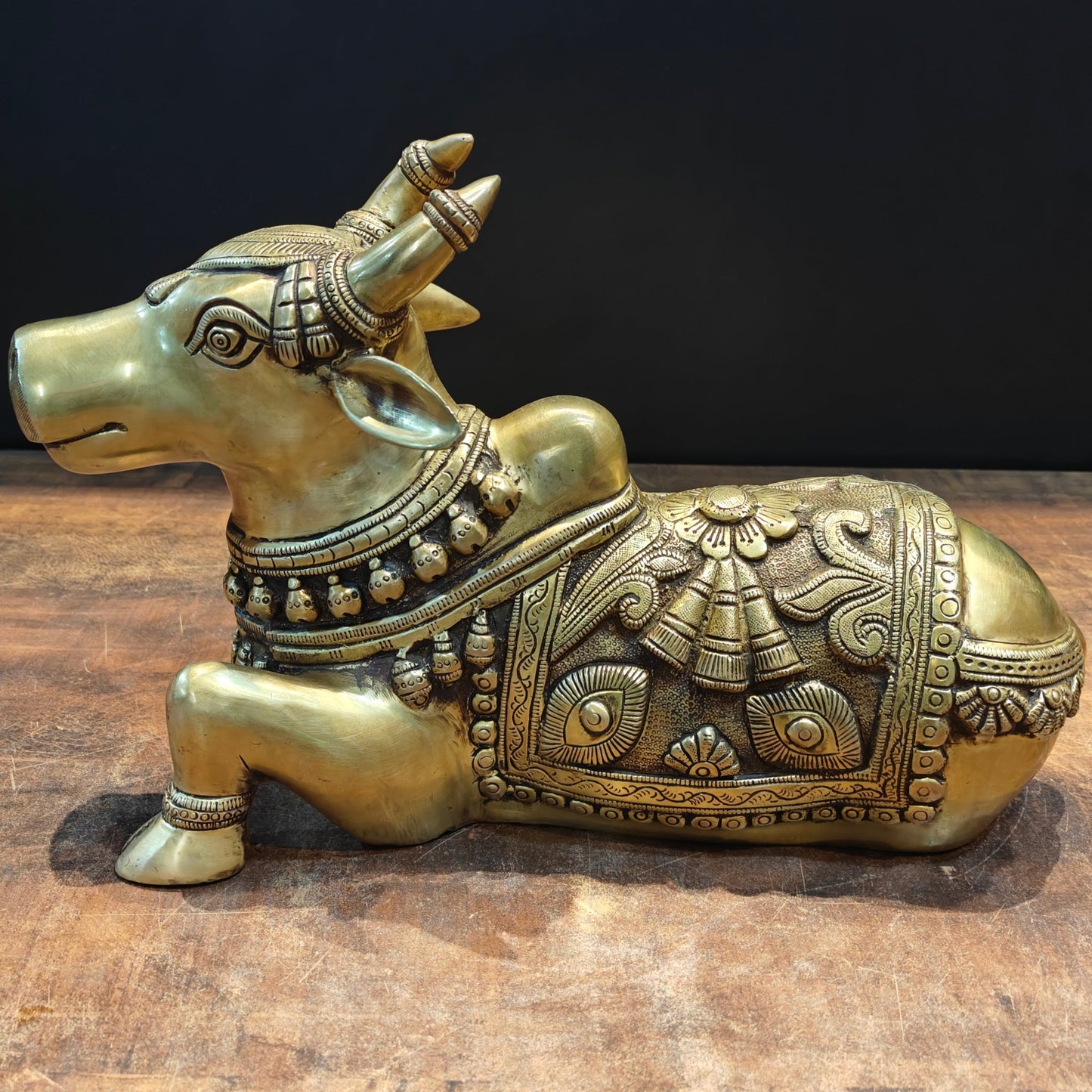 Brass Superfine Nandi Statue With Enhanced Carvings 15 Inch
