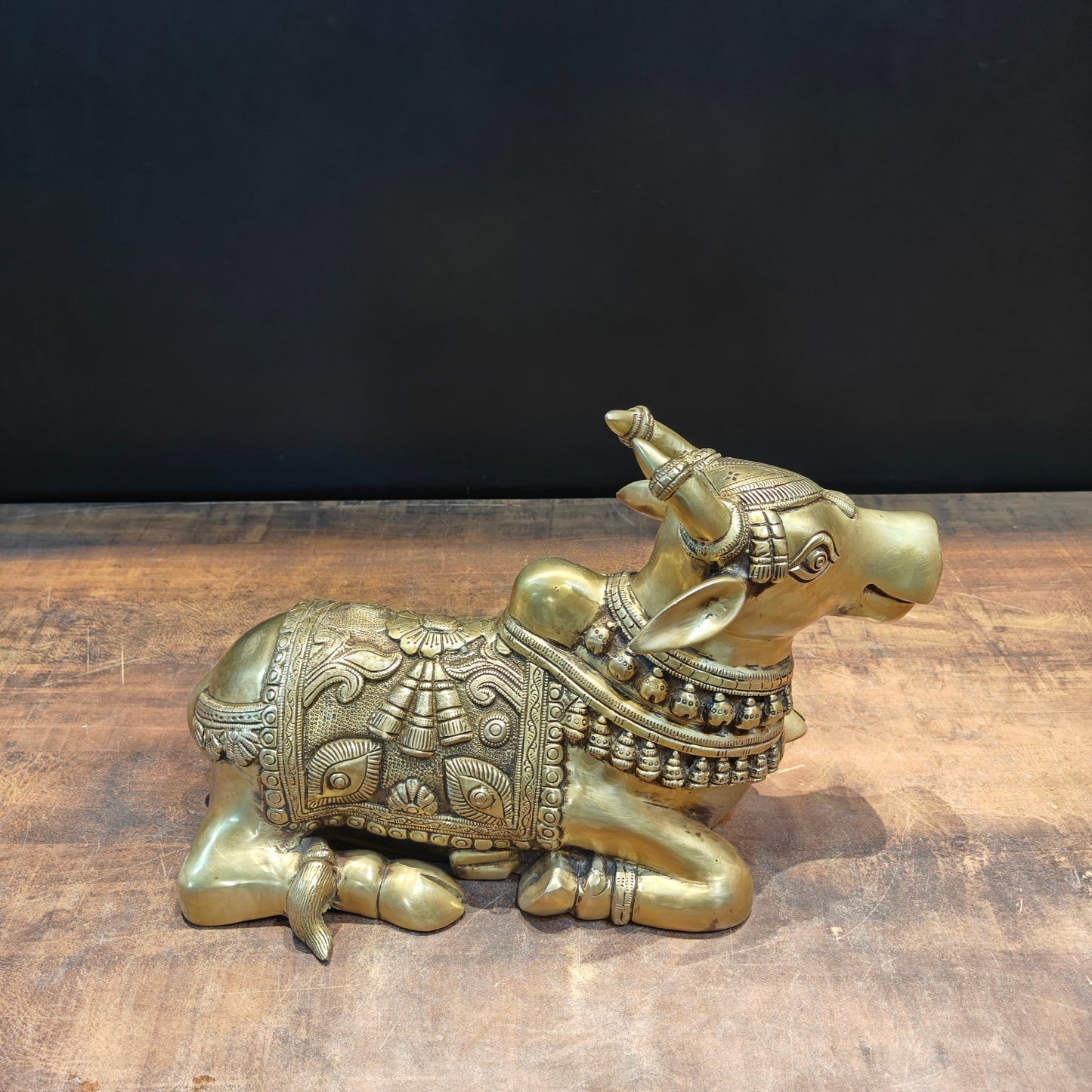 Brass Superfine Nandi Statue With Enhanced Carvings 15 Inch