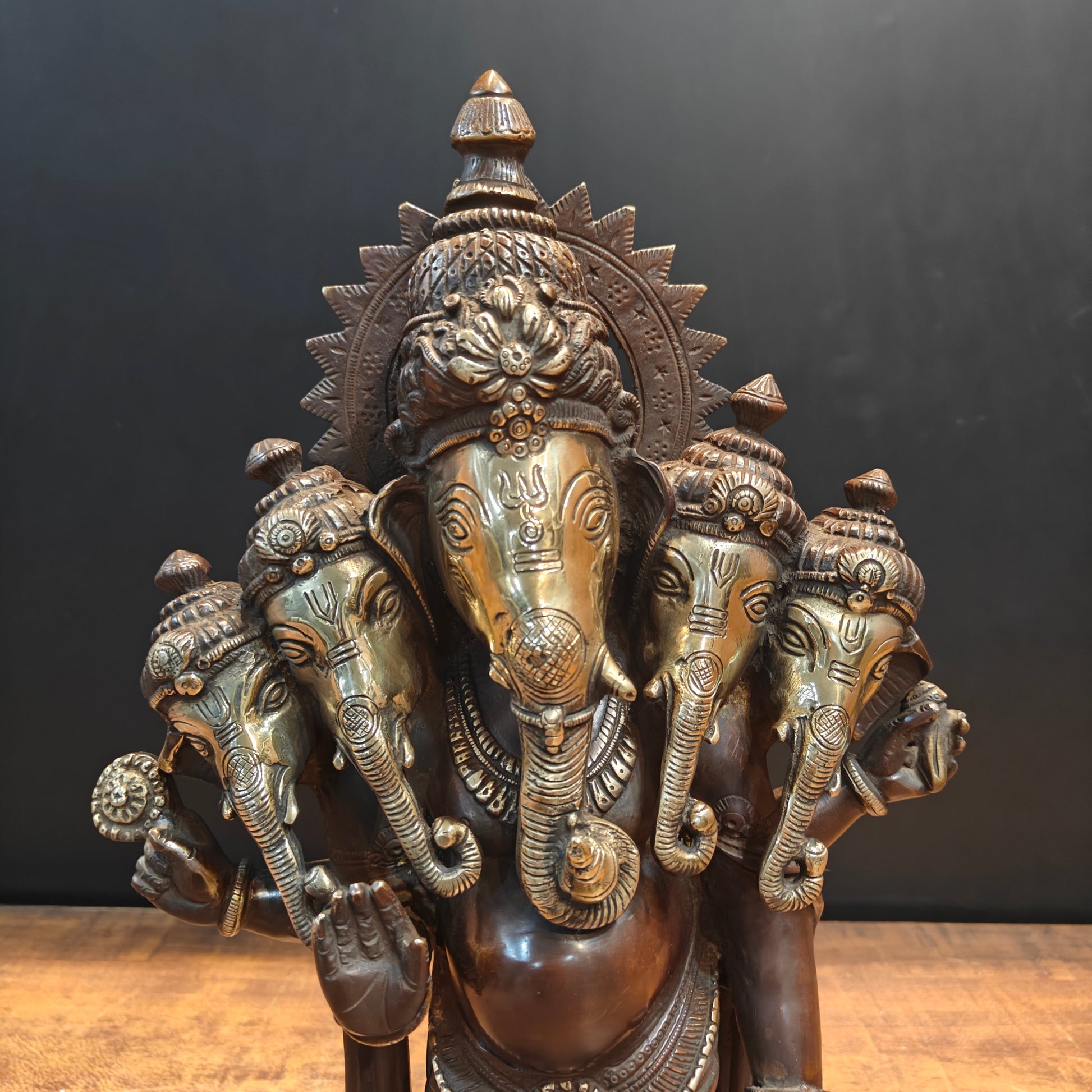 Brass Standing Panchmukhi Ganesha Idol Antique Finish 19 Inches - Image 2