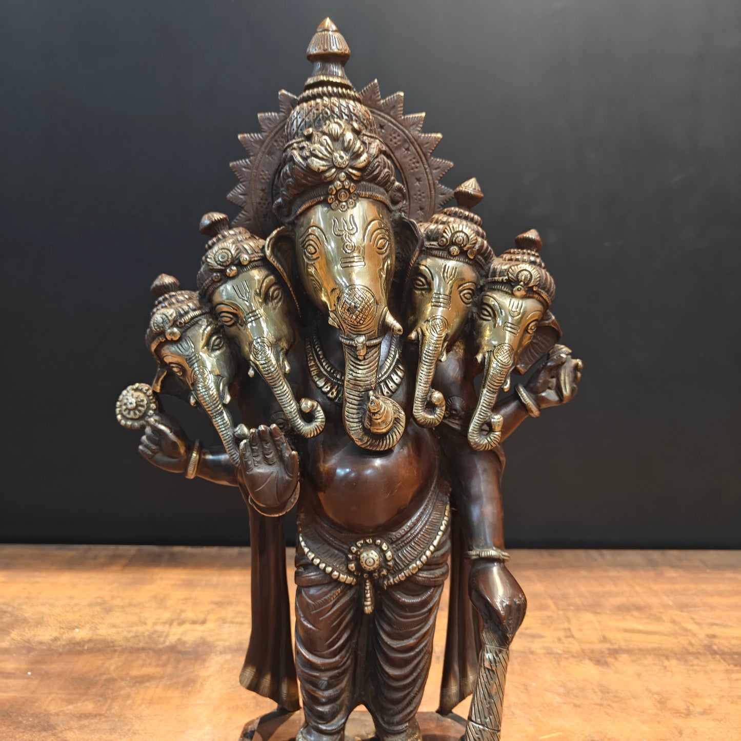 Brass Standing Panchmukhi Ganesha Idol Antique Finish 19 Inches