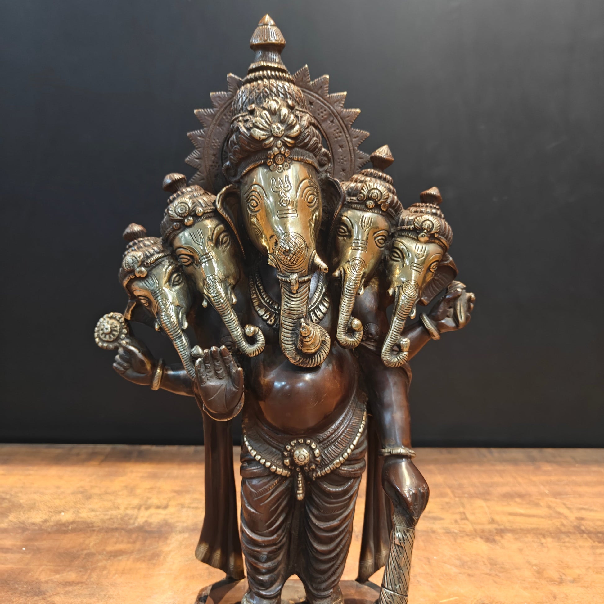 Brass Standing Panchmukhi Ganesha Idol Antique Finish 19 Inches - Image 4