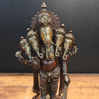 Brass Standing Panchmukhi Ganesha Idol Antique Finish 19 Inches by vendor-unknown - Hindu Gods (View 4)