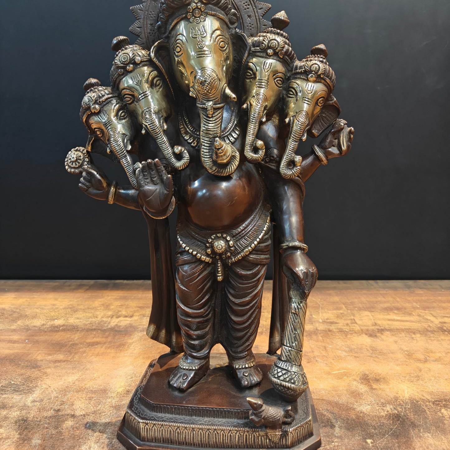Brass Standing Panchmukhi Ganesha Idol Antique Finish 19 Inches