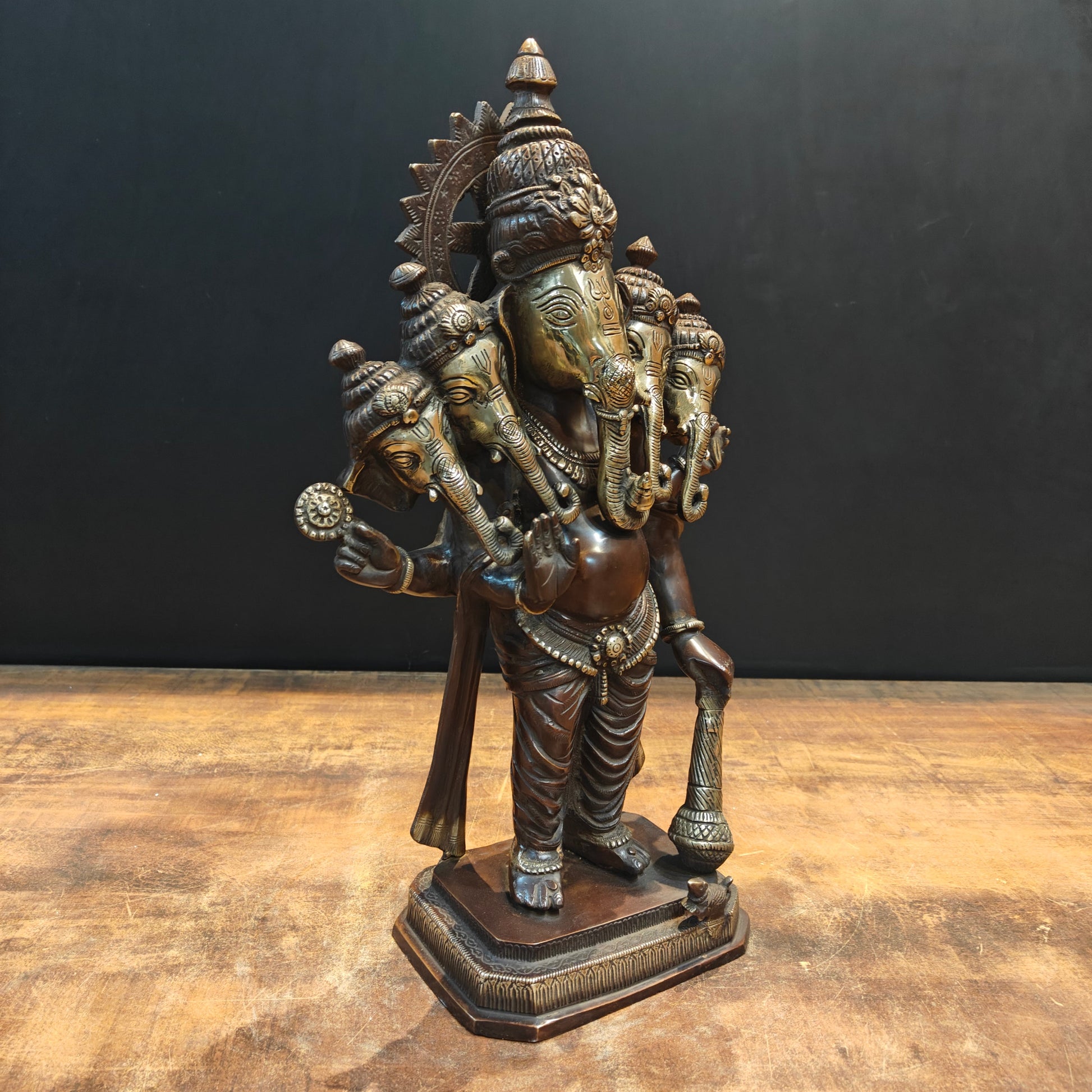 Brass Standing Panchmukhi Ganesha Idol Antique Finish 19 Inches - Image 6