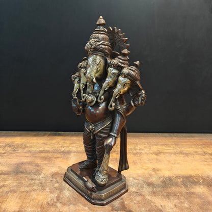 Brass Standing Panchmukhi Ganesha Idol Antique Finish 19 Inches by vendor-unknown - Hindu Gods (View 7)