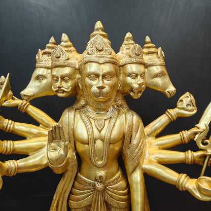Brass Large Standing Panchmukhi Hanuman Statue 3 Feet by vendor-unknown - Hindu Gods (View 2)