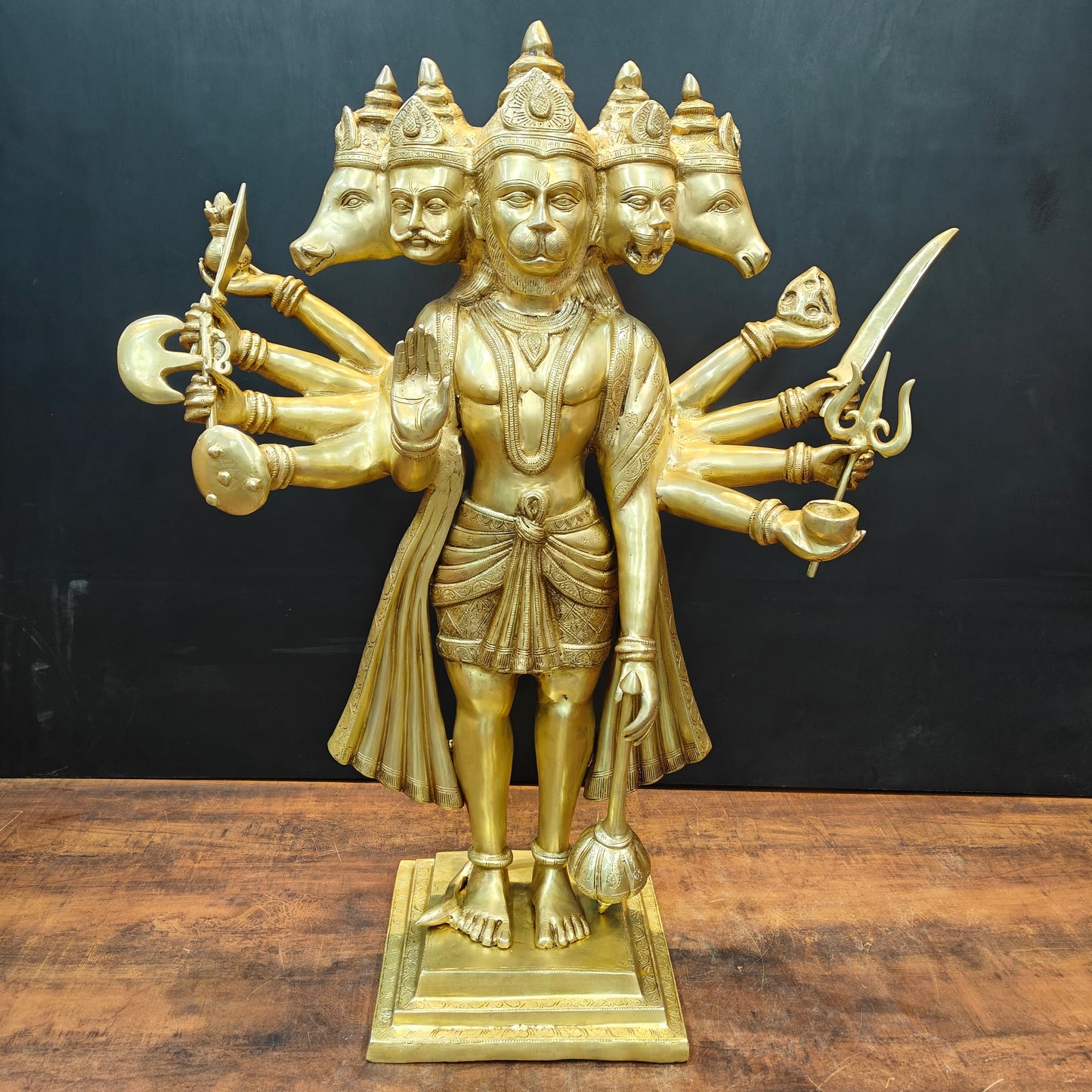 Brass Large Standing Panchmukhi Hanuman Statue 3 Feet