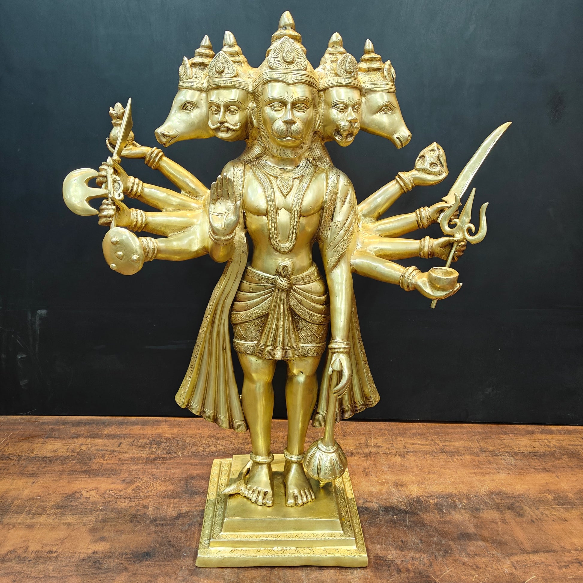Brass Large Standing Panchmukhi Hanuman Statue 3 Feet - Image 3