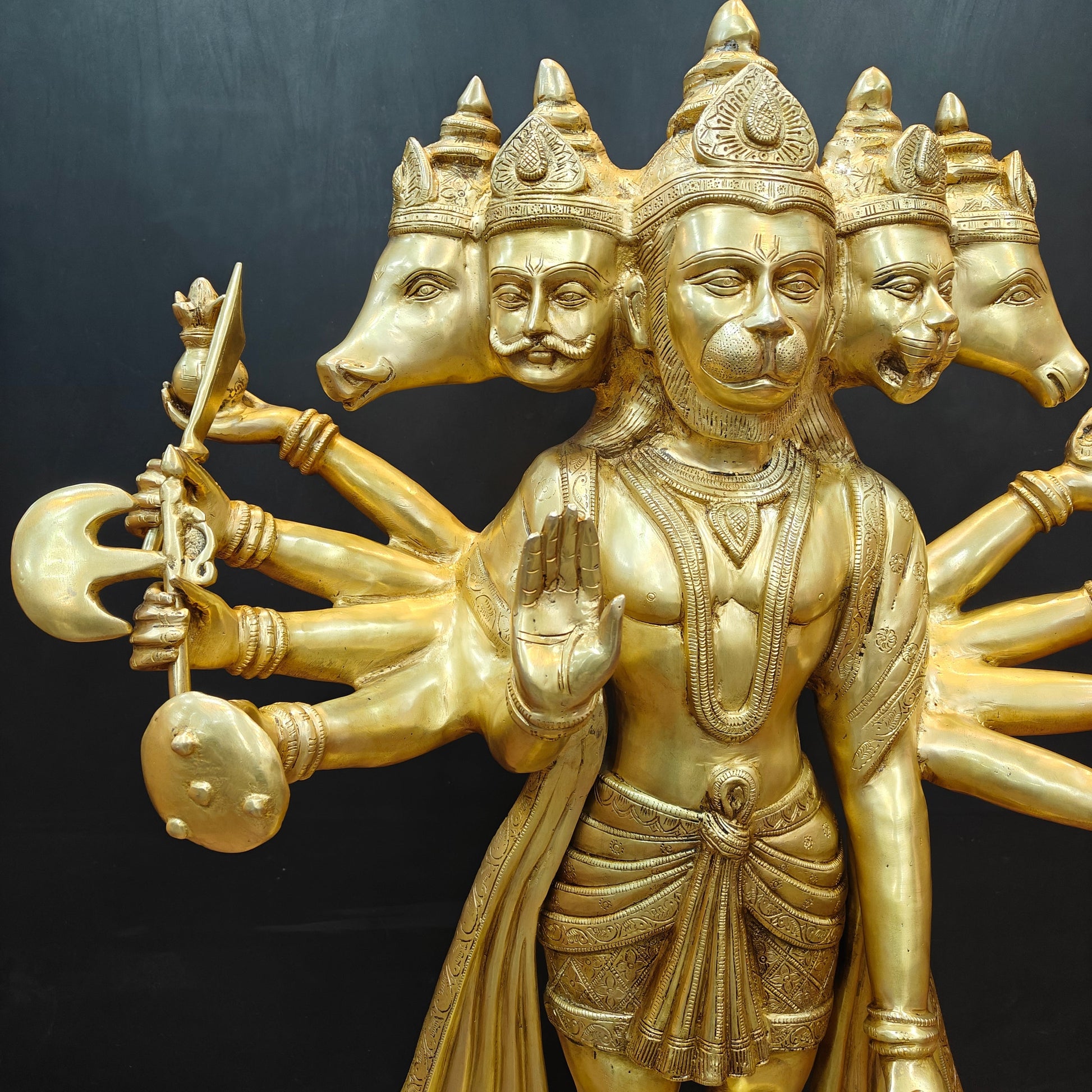 Brass Large Standing Panchmukhi Hanuman Statue 3 Feet - Image 4