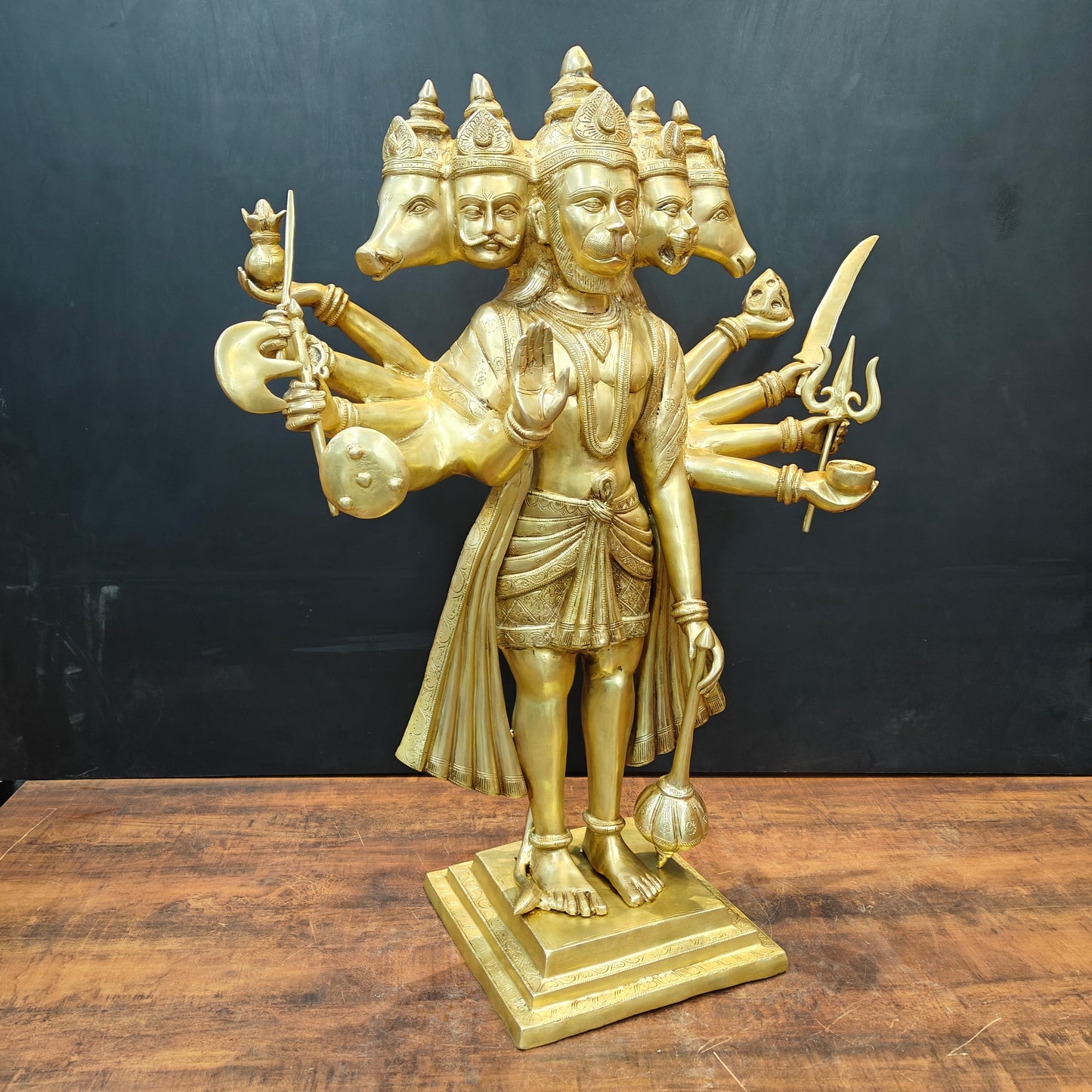 Brass Large Standing Panchmukhi Hanuman Statue 3 Feet