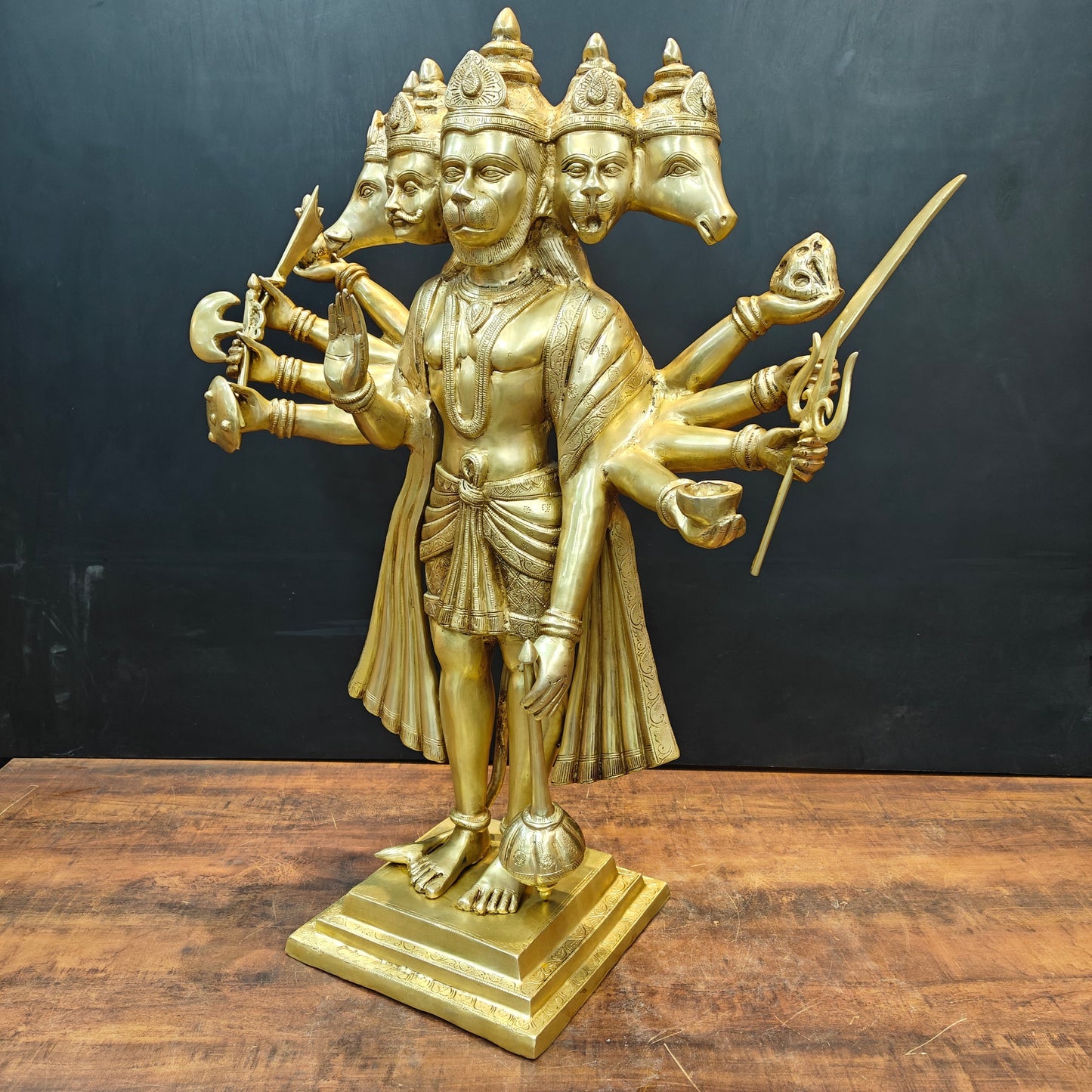 Brass Large Standing Panchmukhi Hanuman Statue 3 Feet