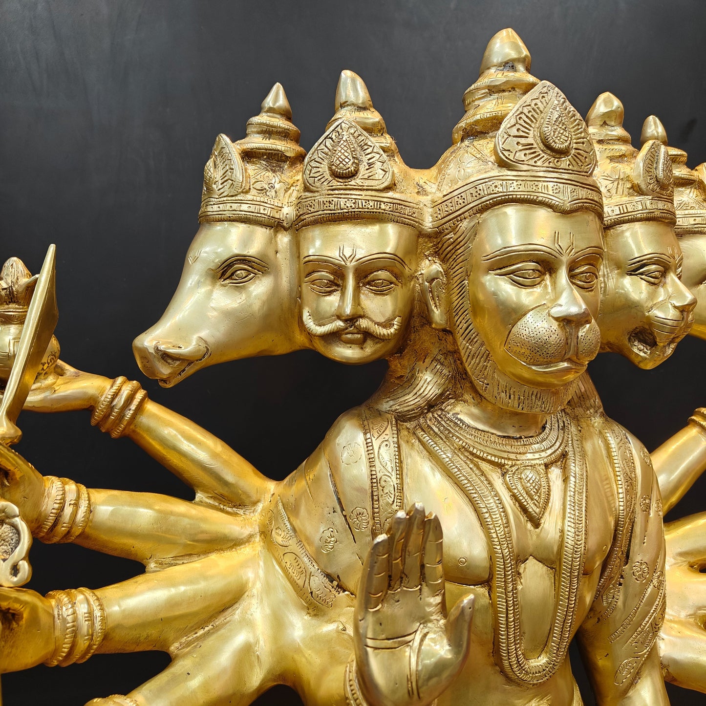 Brass Large Standing Panchmukhi Hanuman Statue 3 Feet